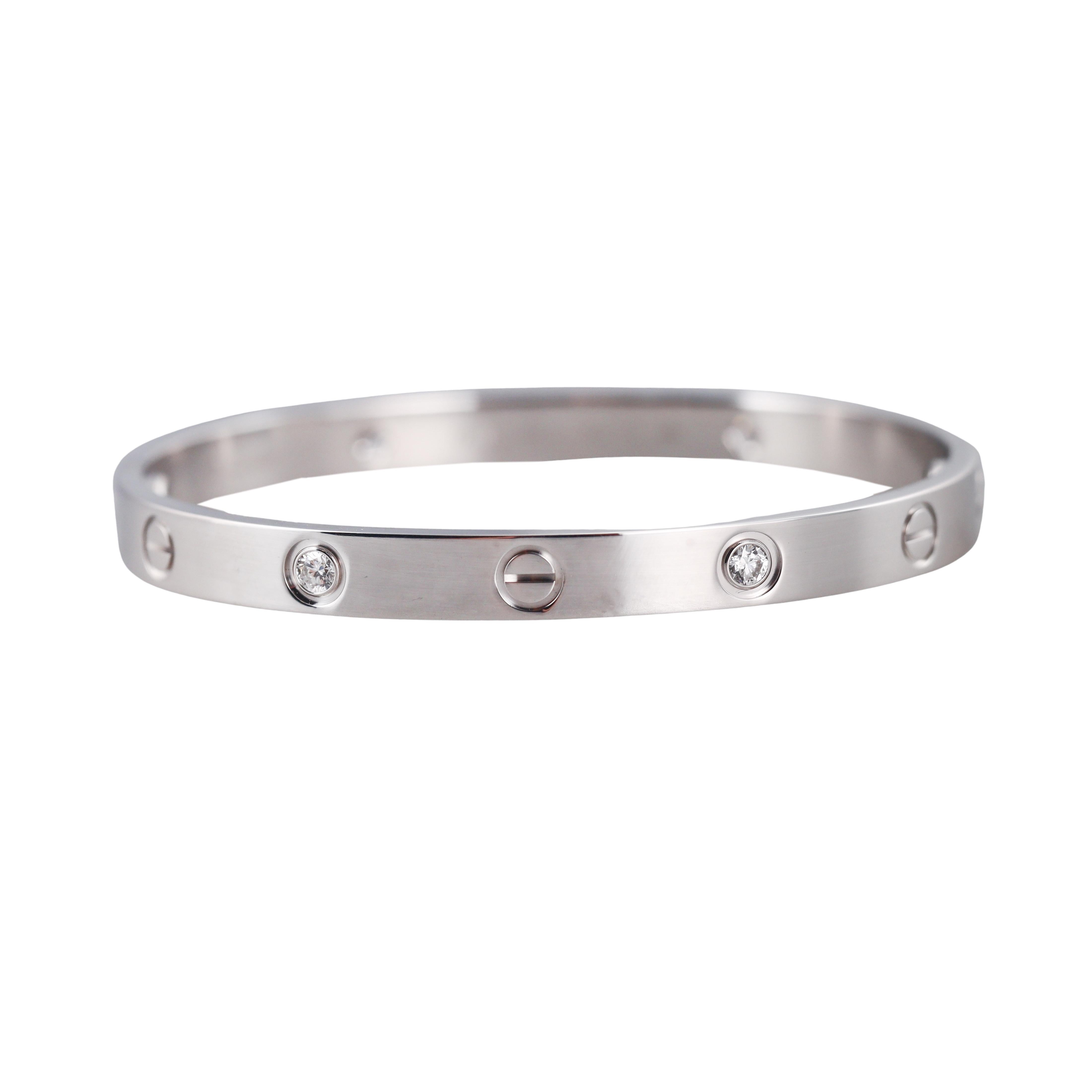 Cartier Love 4 Diamonds White Gold Classic Model Bracelet Size 17