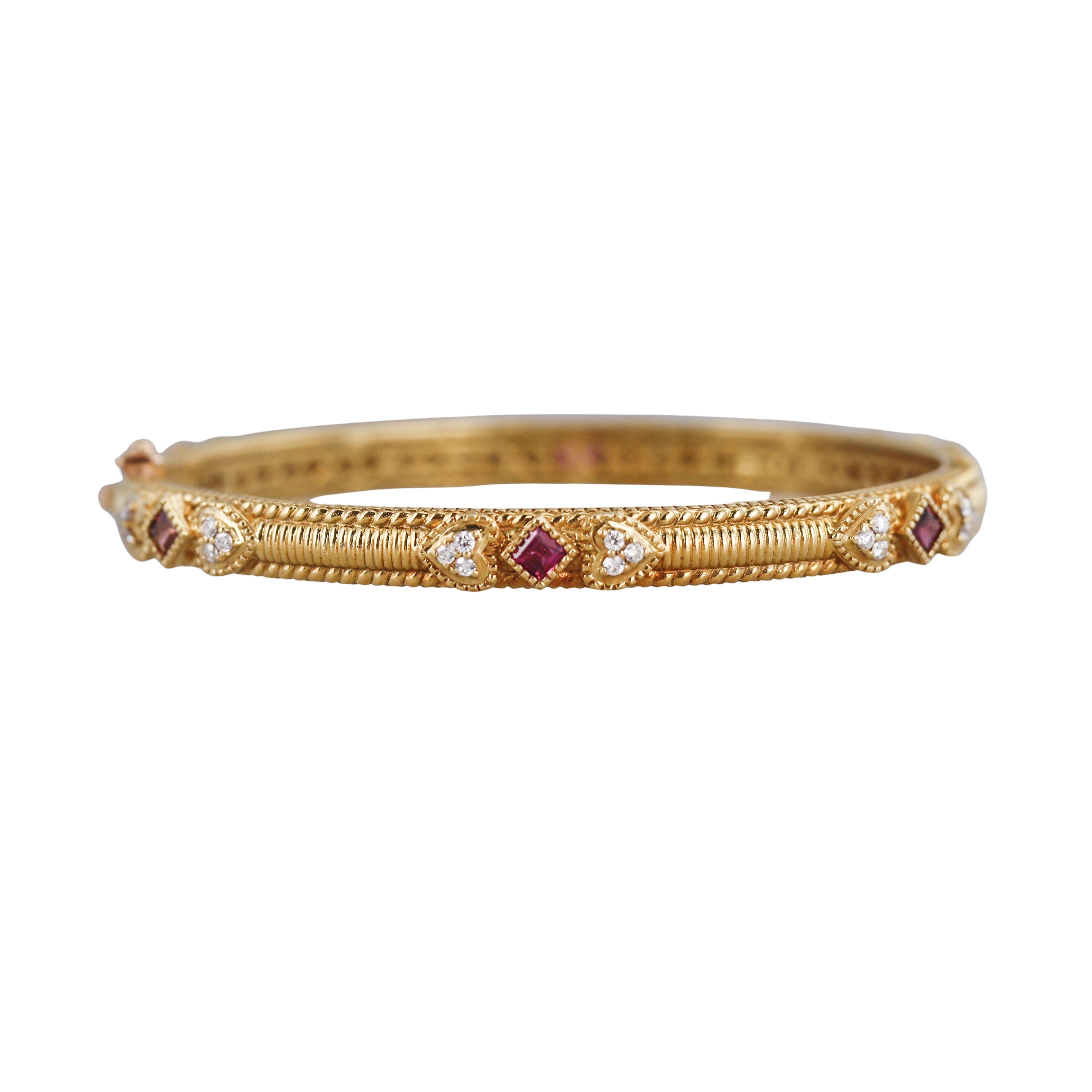 Judith Ripka Diamond Pink Tourmaline Gold Bangle Bracelet