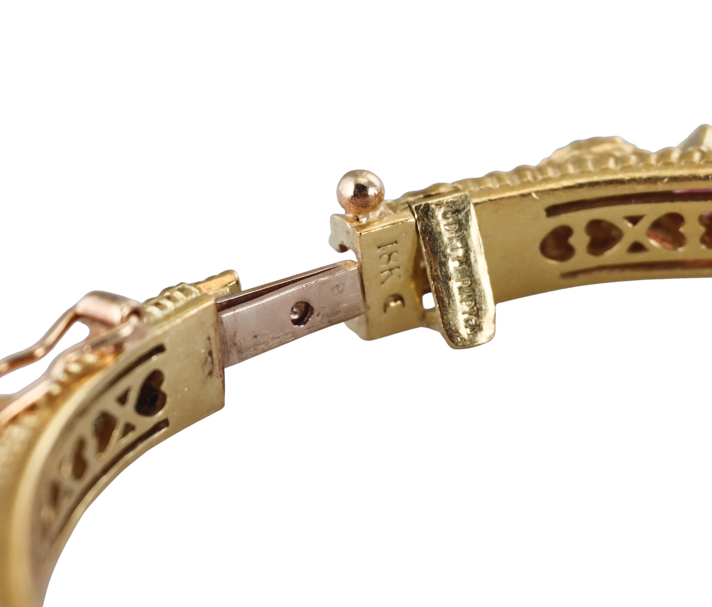 Judith Ripka Diamond Pink Tourmaline Gold Bangle Bracelet
