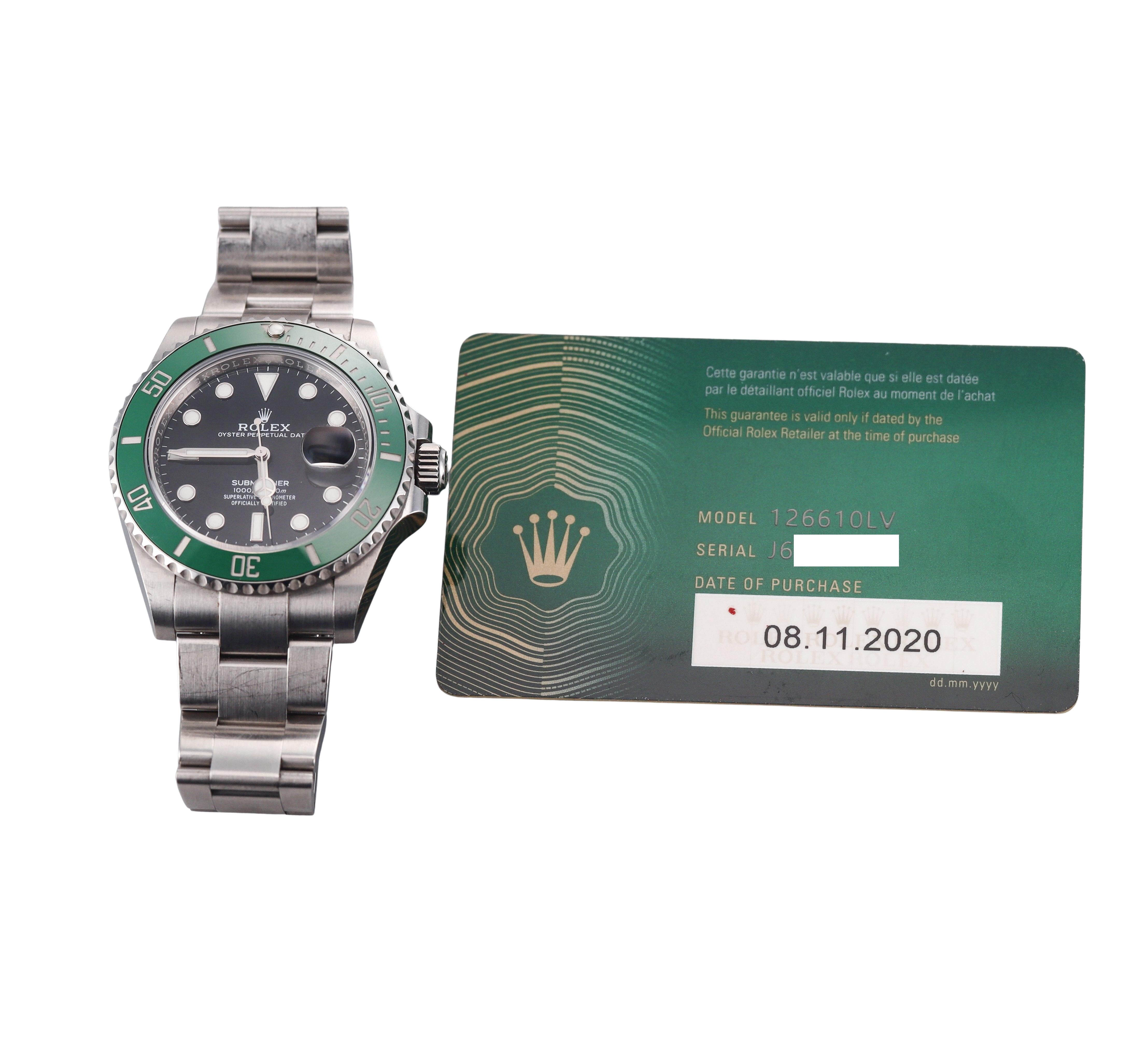 Rolex Submariner Green Bezel Stainless Steel 40mm Watch 126610LV