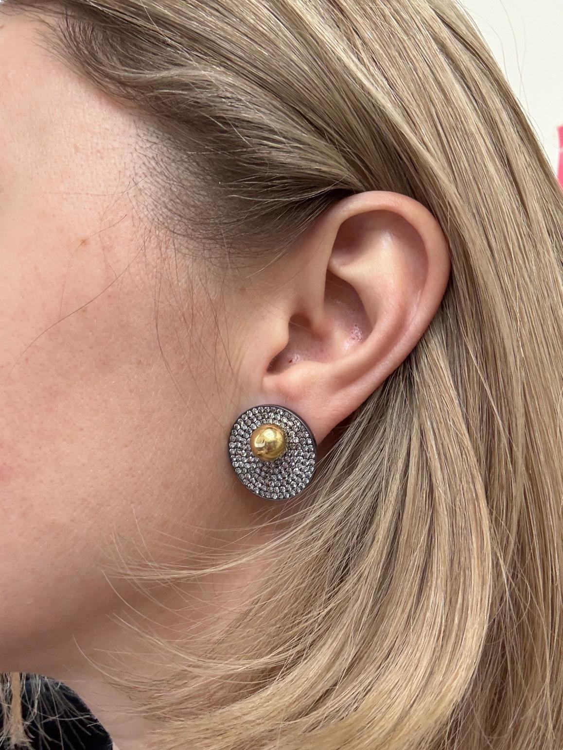 Spinelli Kilcollin Pave Diamond Gold Silver Disc Earrings