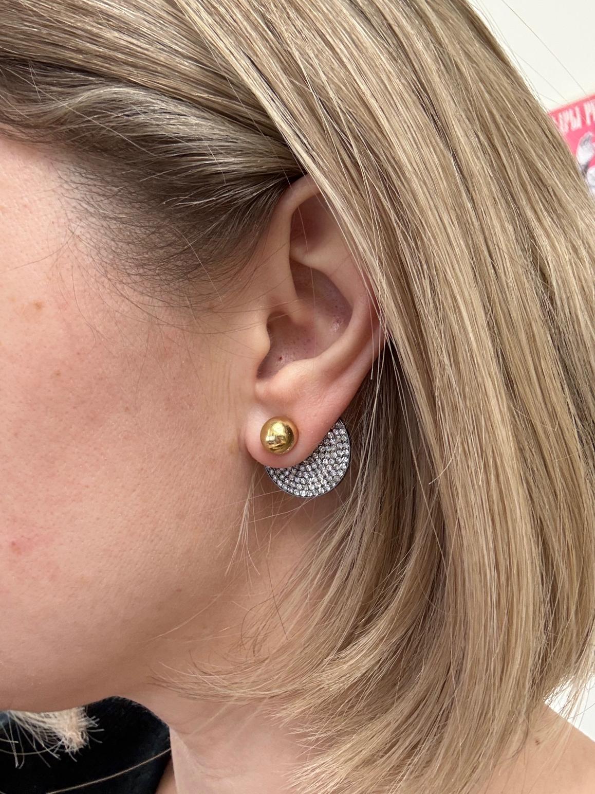 Spinelli Kilcollin Pave Diamond Gold Silver Disc Earrings