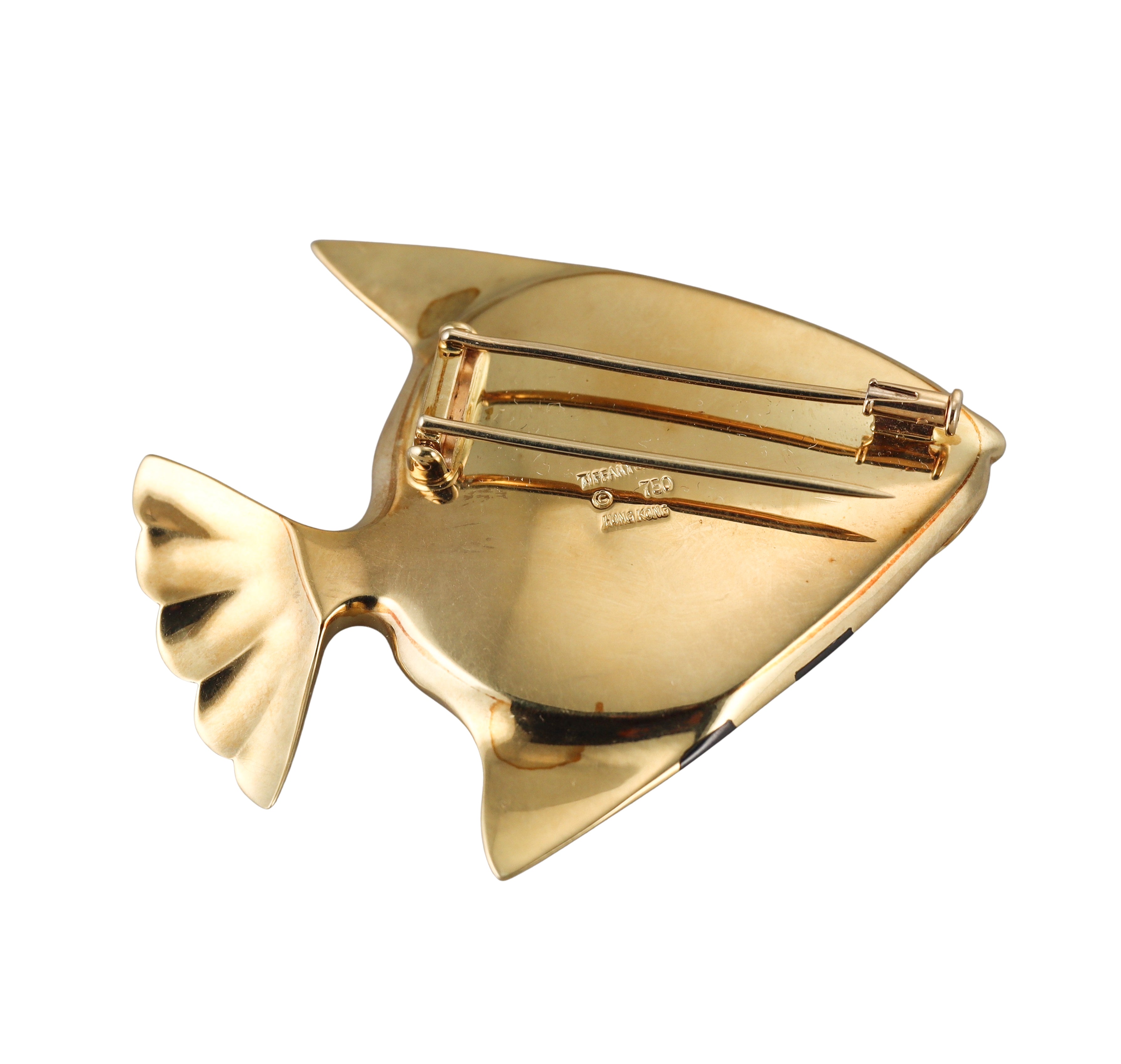 Tiffany & Co Black Jade MOP Lapis Gold Fish Brooch