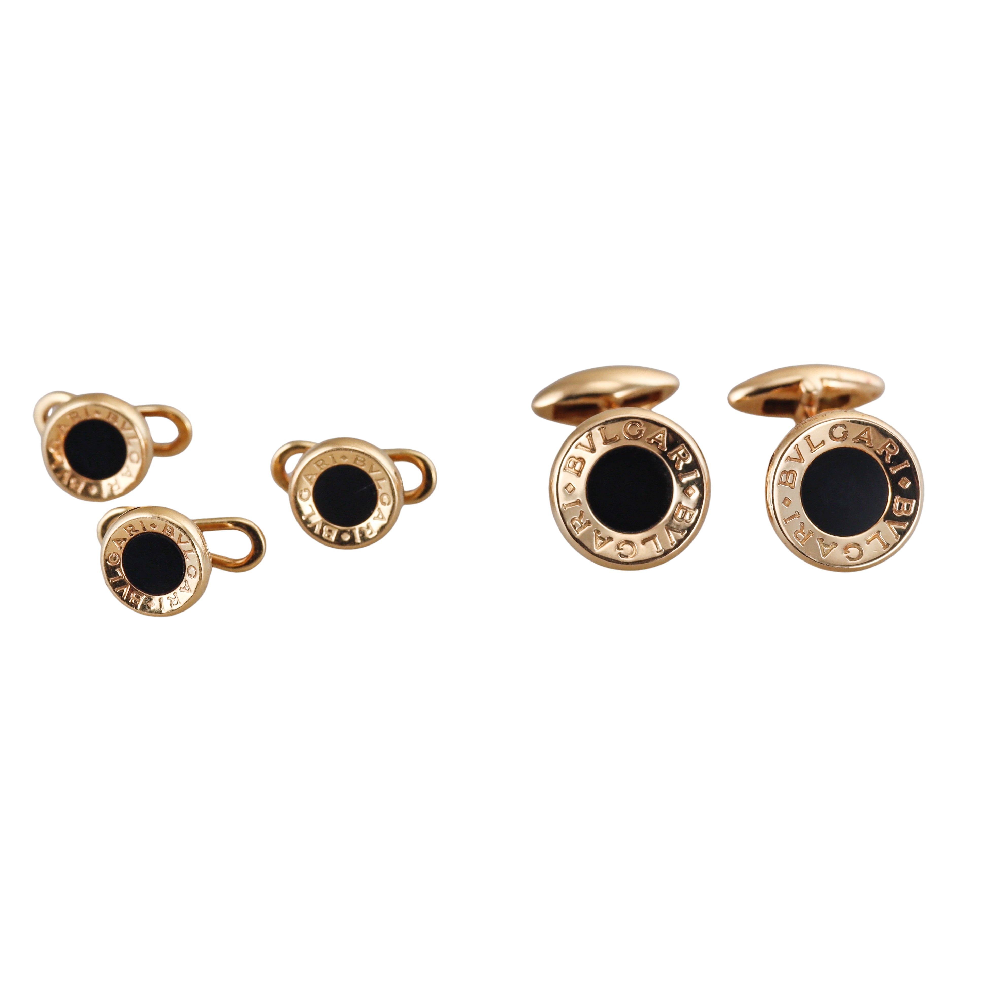 Bulgari Gold Onyx Cufflinks Stud Set