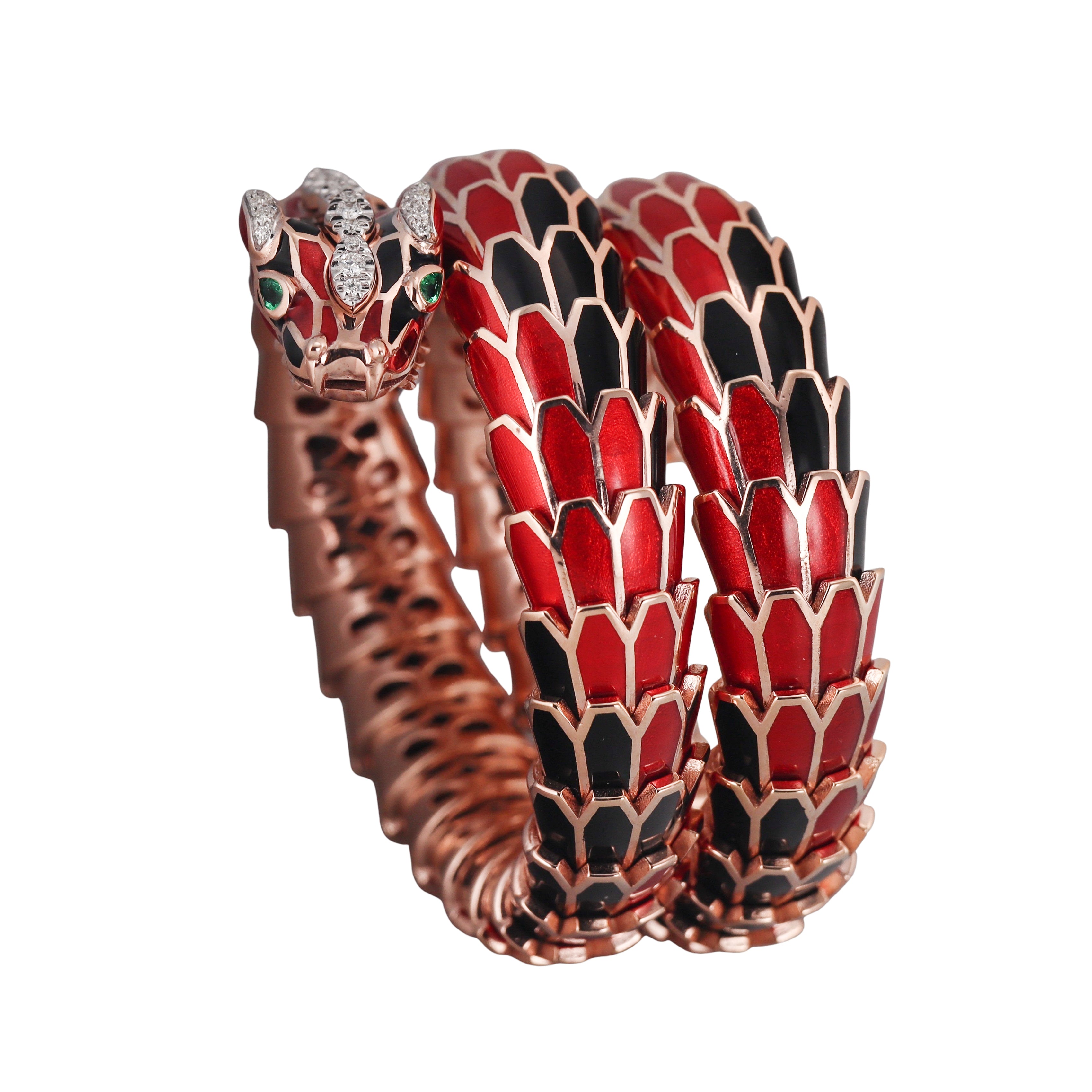 Alexis NY Rose Gold Silver Enamel Diamond Emerald Dragon Wrap Bracelet