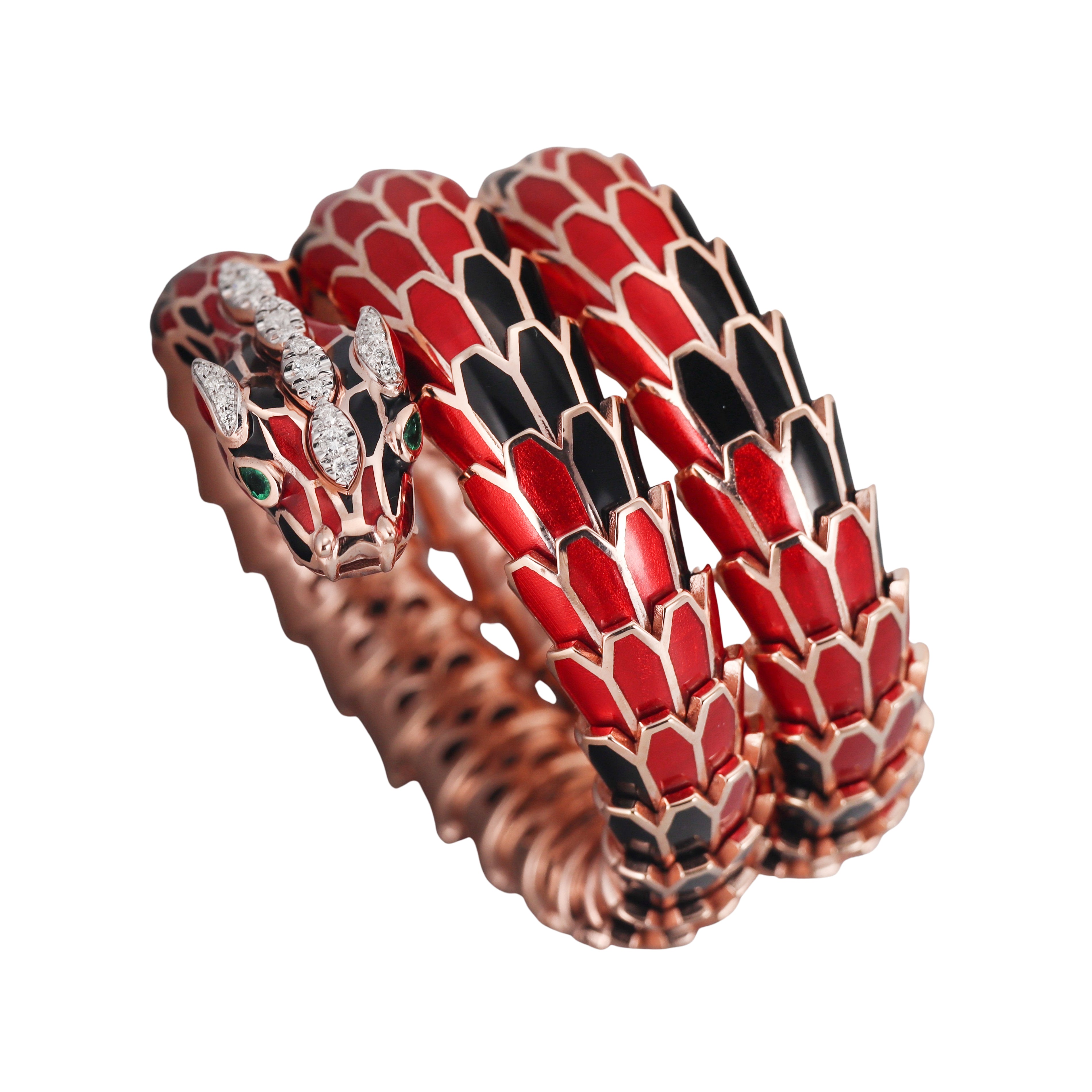 Alexis NY Rose Gold Silver Enamel Diamond Emerald Dragon Wrap Bracelet