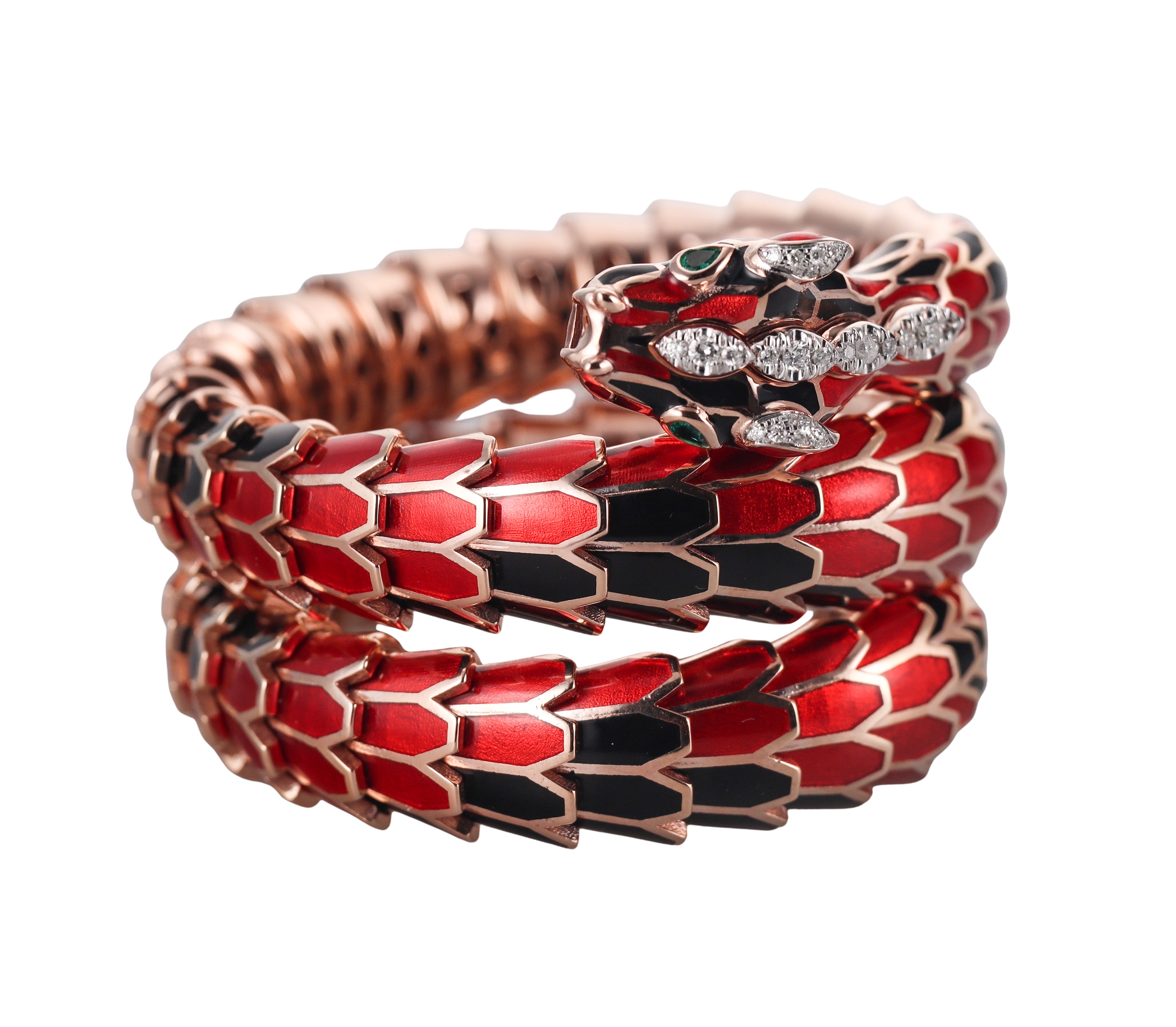 Alexis NY Rose Gold Silver Enamel Diamond Emerald Dragon Wrap Bracelet