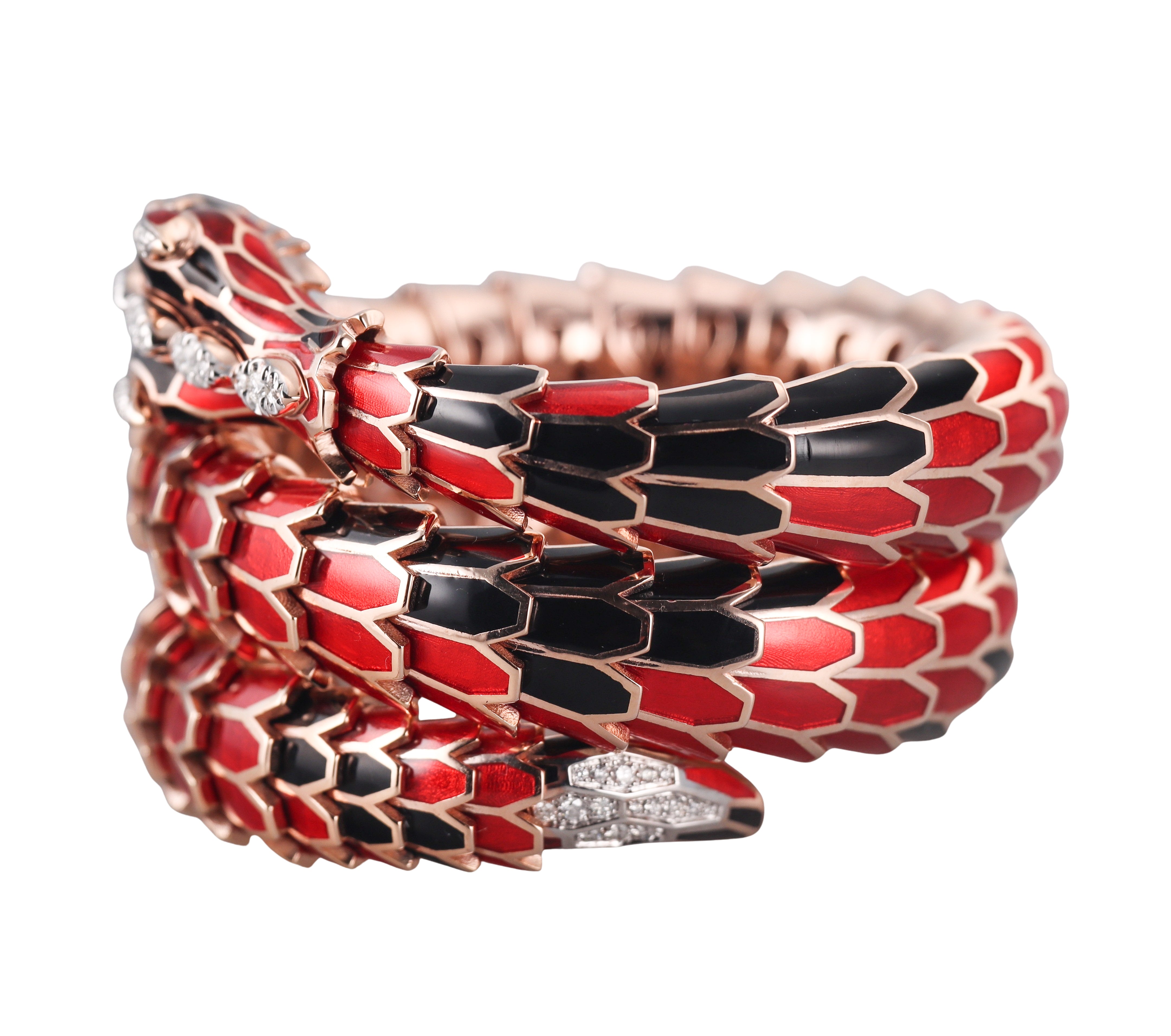 Alexis NY Rose Gold Silver Enamel Diamond Emerald Dragon Wrap Bracelet
