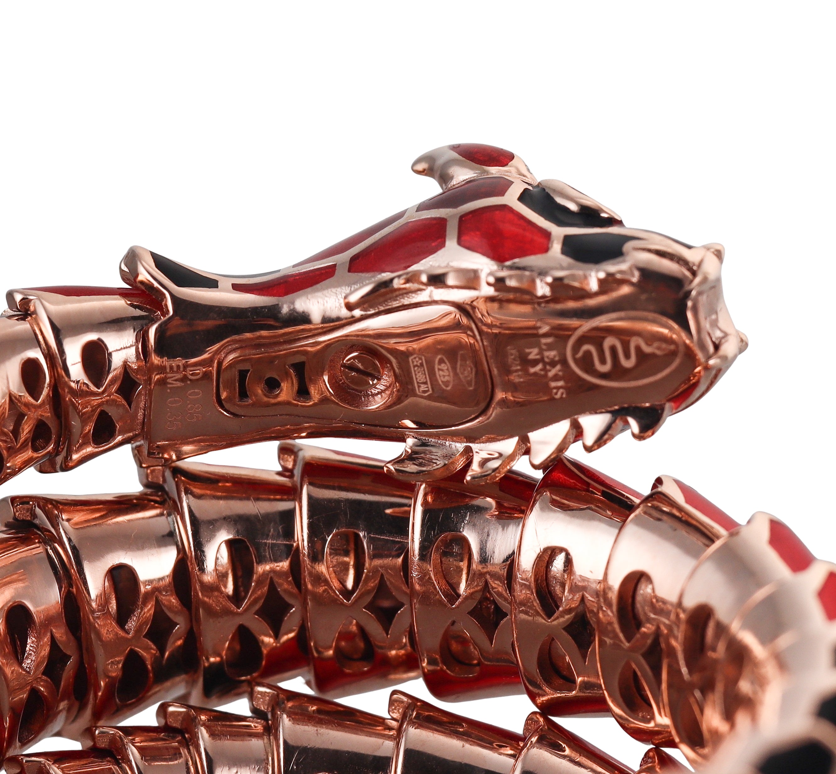 Alexis NY Rose Gold Silver Enamel Diamond Emerald Dragon Wrap Bracelet