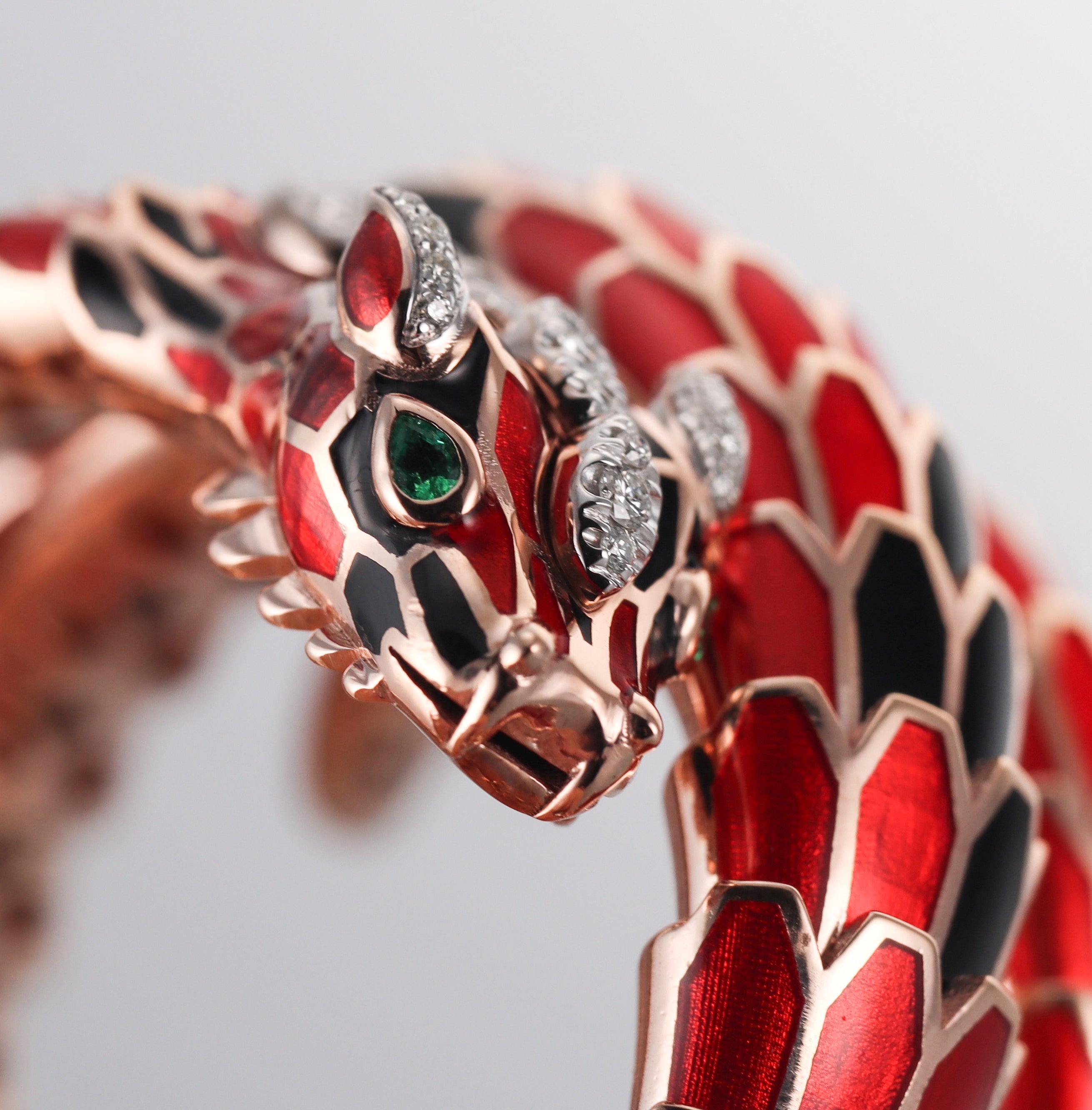 Alexis NY Rose Gold Silver Enamel Diamond Emerald Dragon Wrap Bracelet