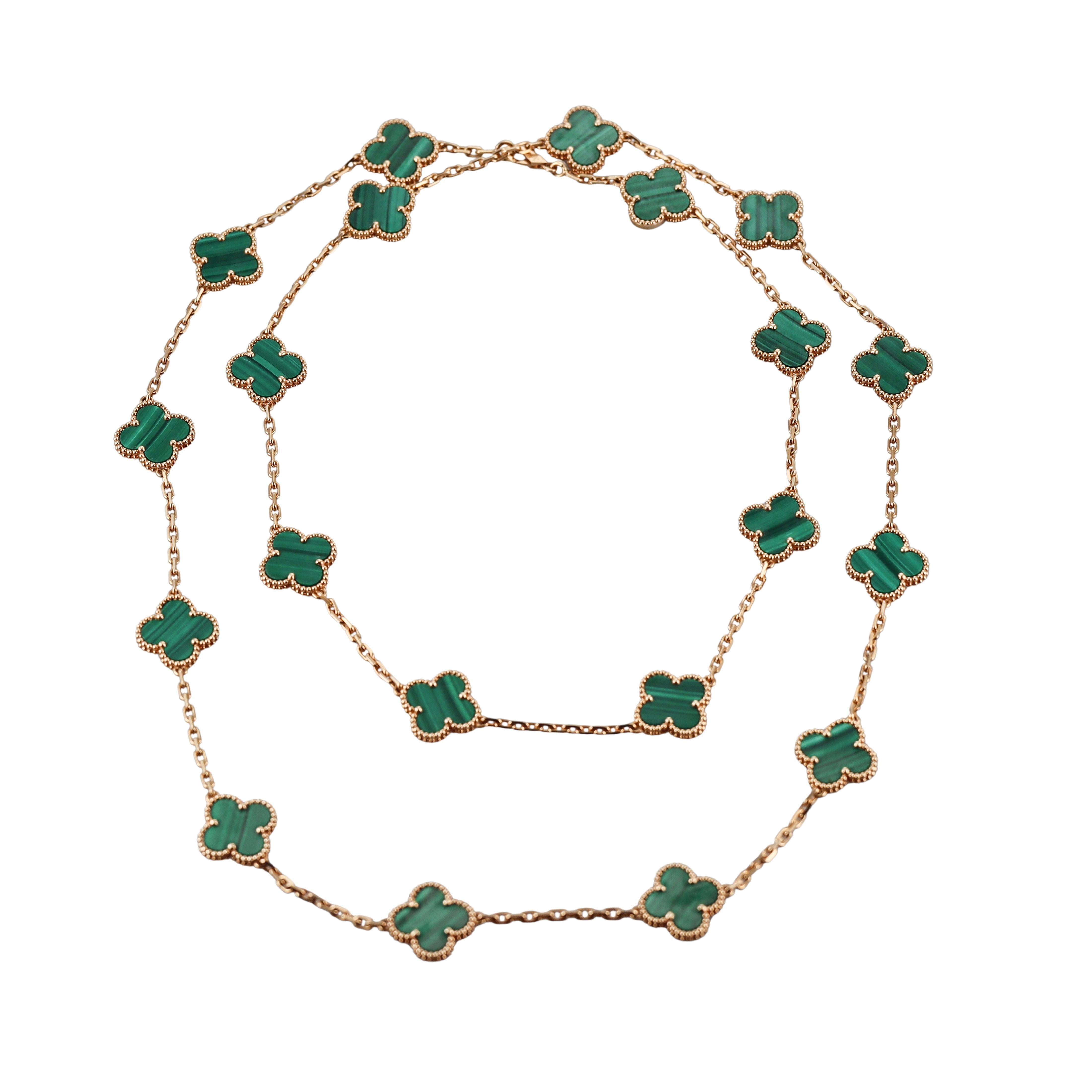Van Cleef & Arpels Vintage Alhambra Malachite Gold 20 Motifs Necklace