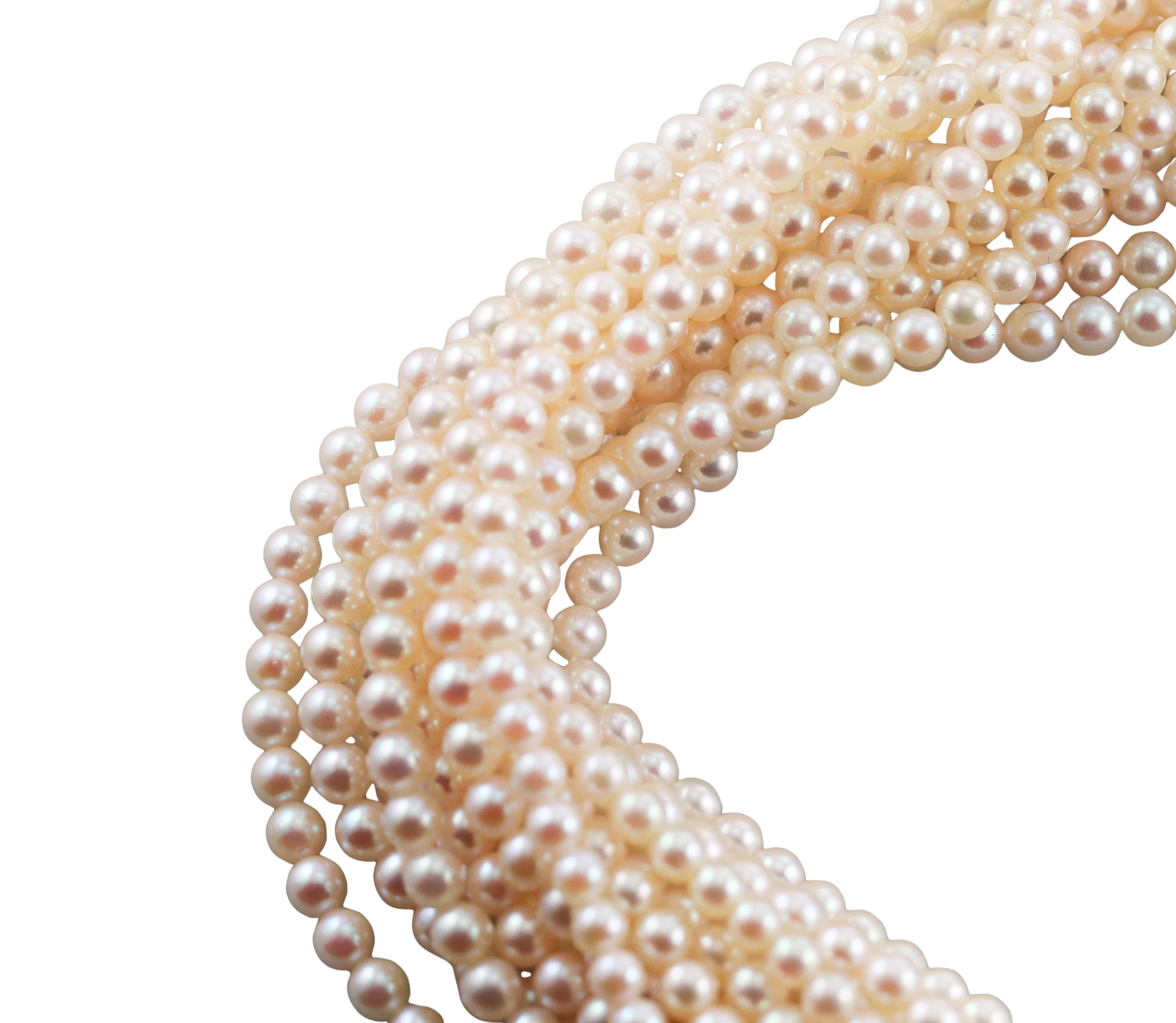 Jean Vitau Pearl Pink Yellow Sapphire Diamond Gold Flower Torsade Necklace