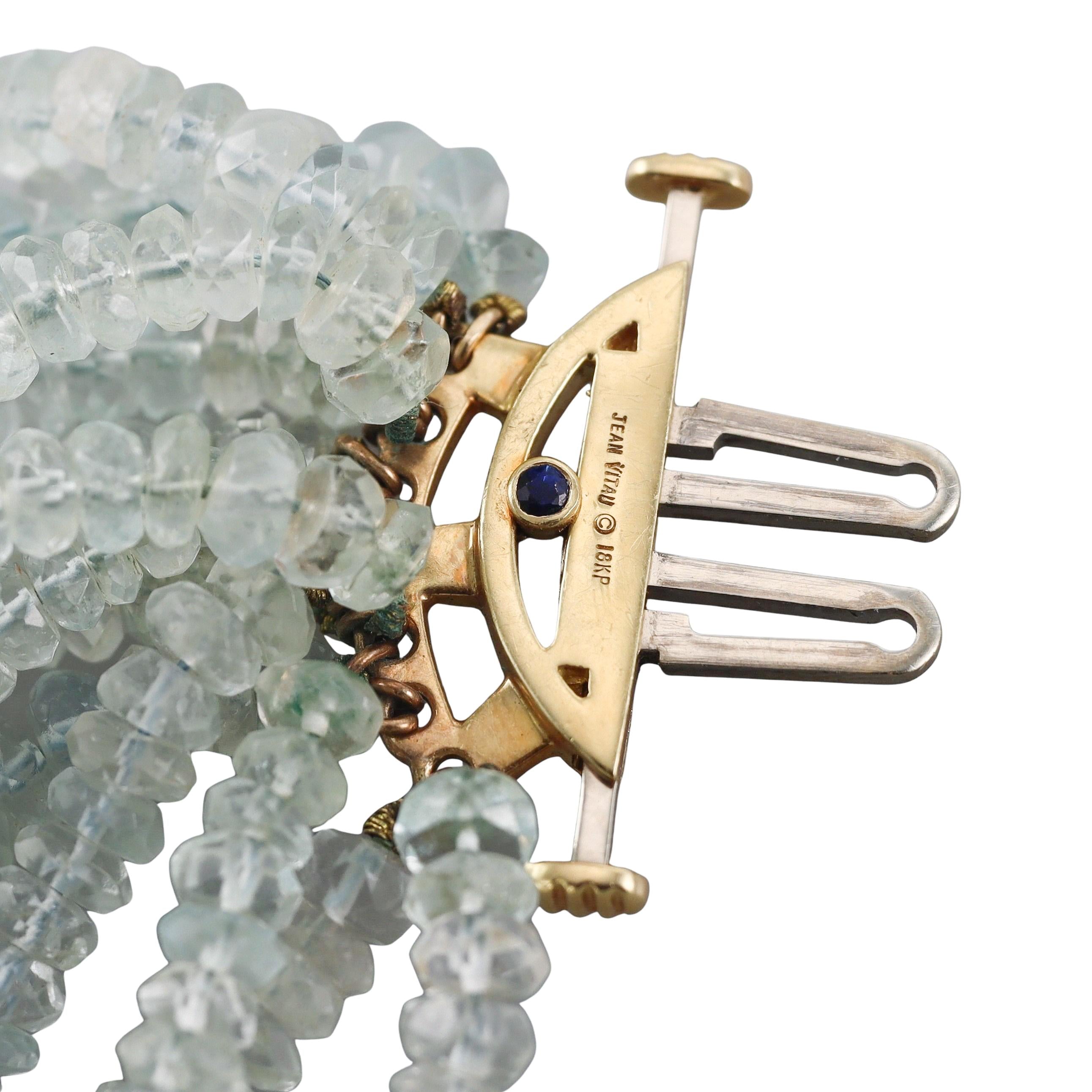 Jean Vitau Aquamarine Yellow Sapphire Diamond Flower Torsade Necklace