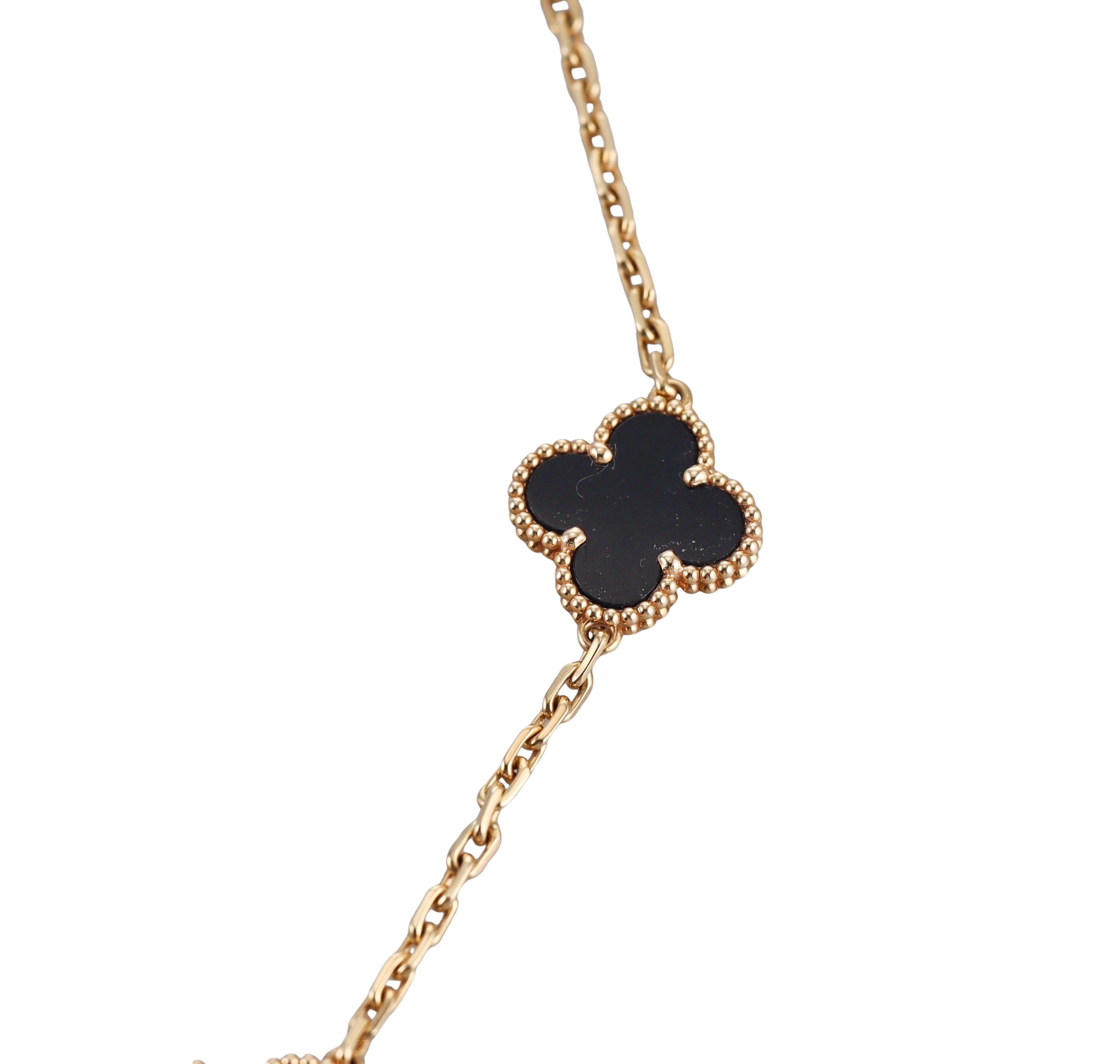 Van Cleef & Arpels Vintage Alhambra Onyx Gold 10 Motifs Necklace