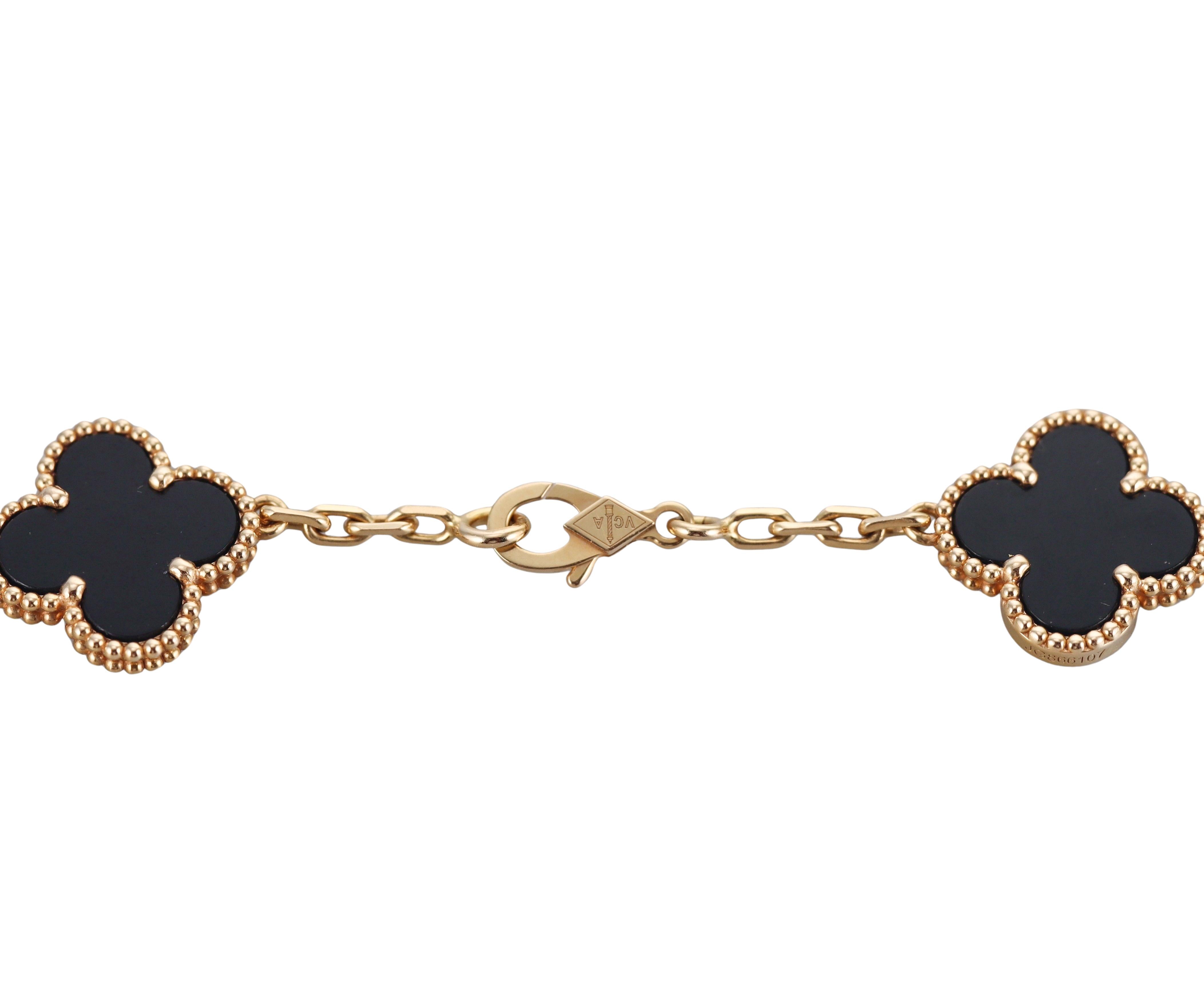 Van Cleef & Arpels Vintage Alhambra Onyx Gold 10 Motifs Necklace