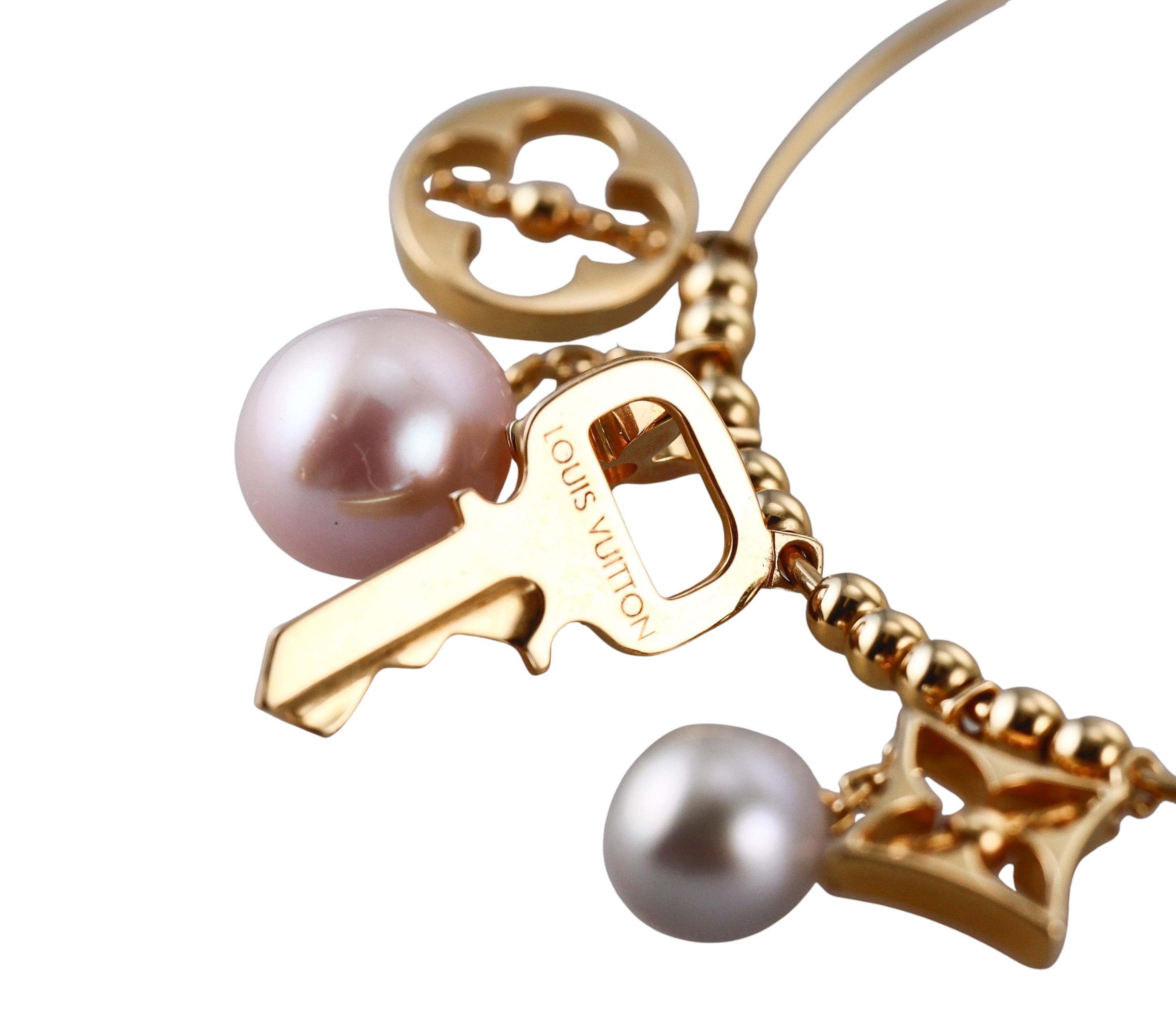 Louis Vuitton Pearl Gold Charm Hoop Earrings