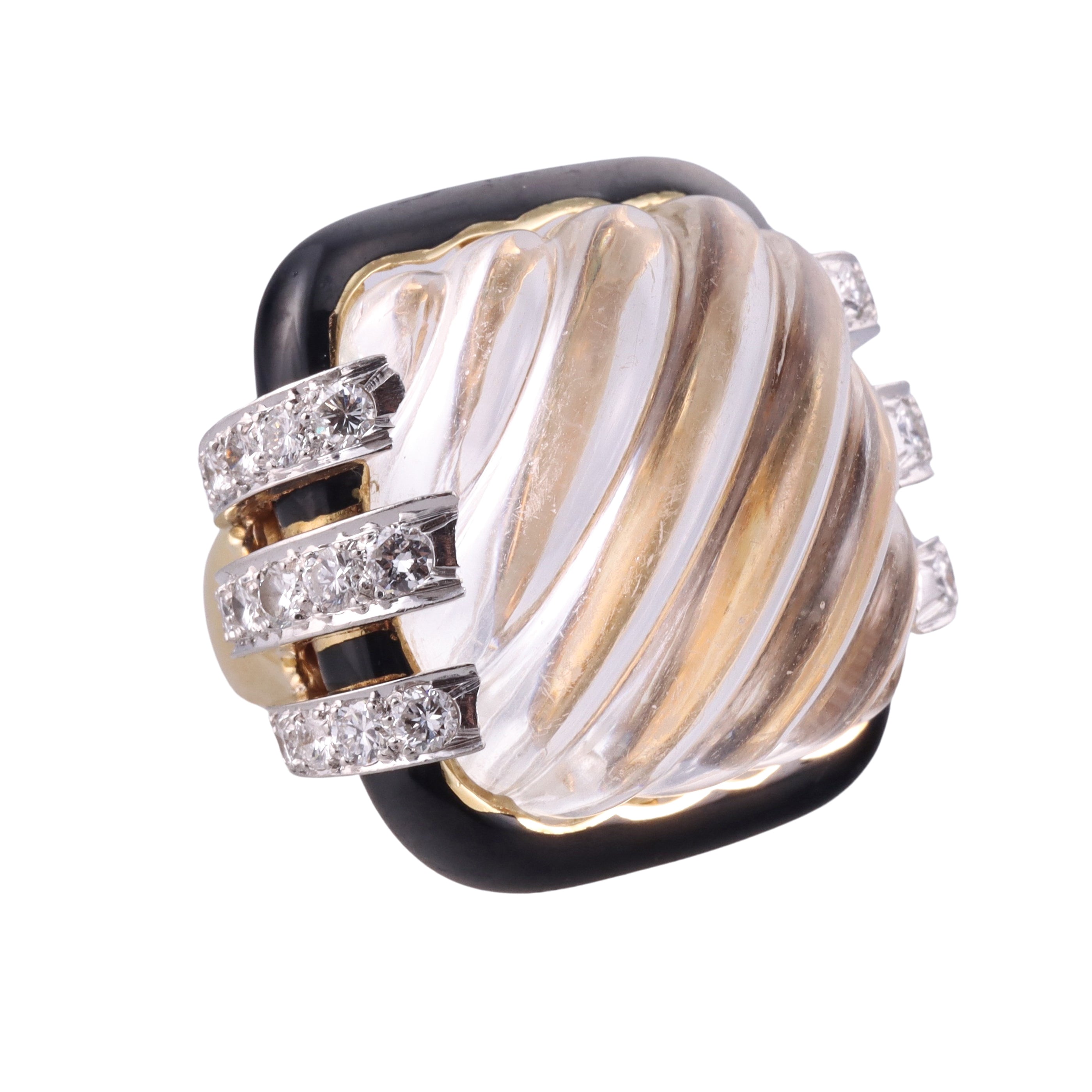 David Webb Crystal Diamond Enamel Gold Platinum Ring