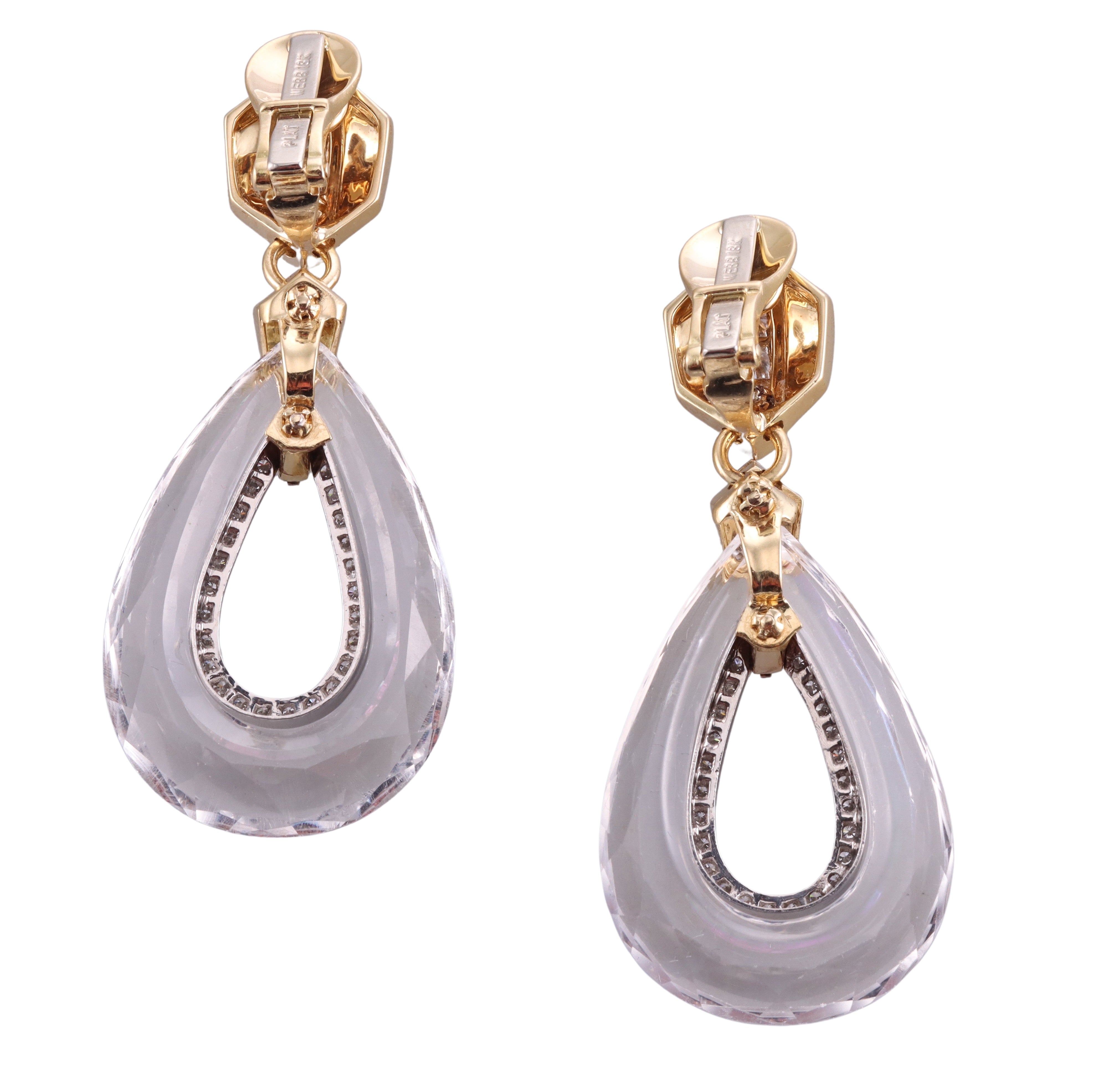 David Webb Crystal Diamond Enamel Gold Platinum Drop Earrings