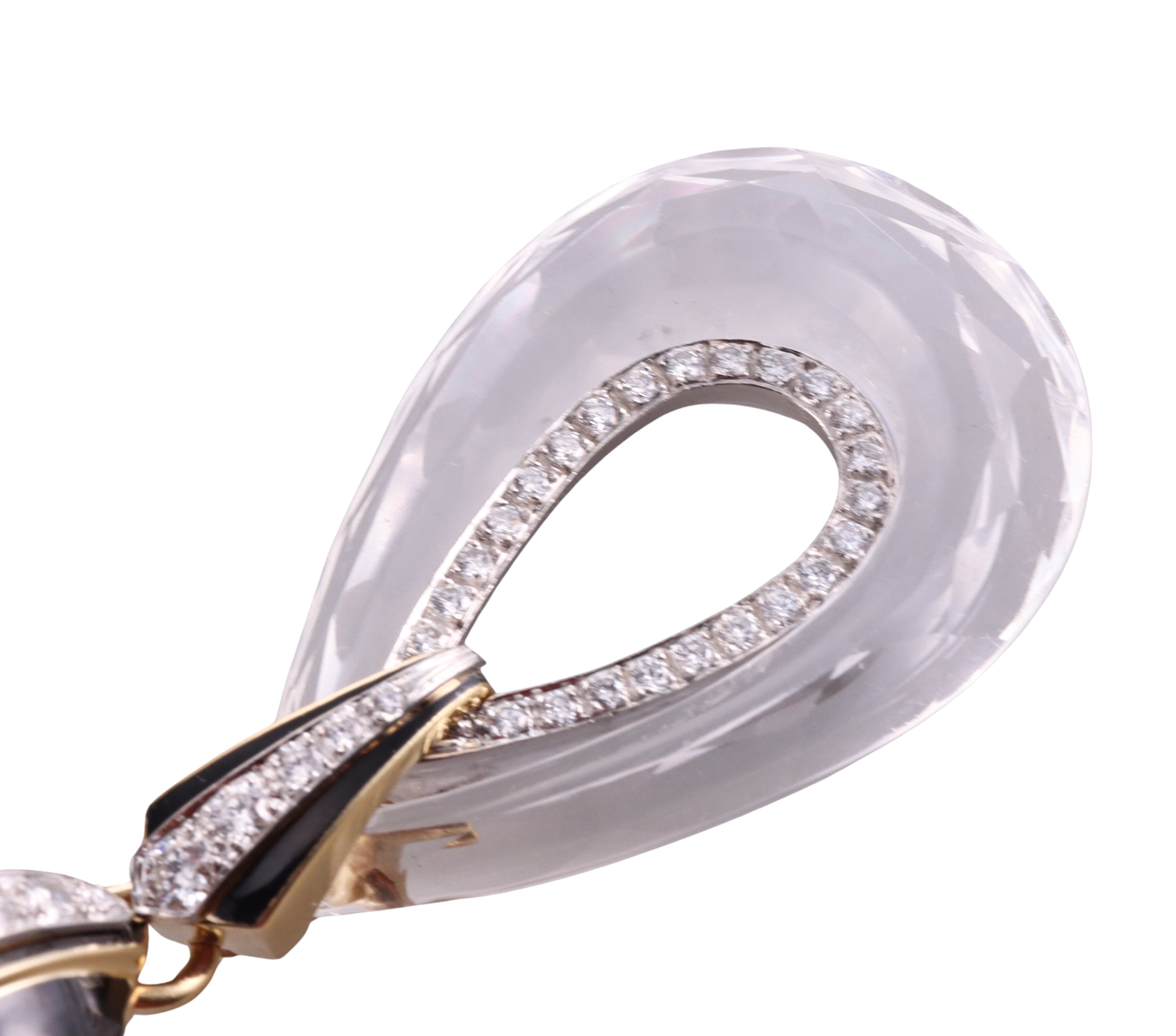 David Webb Crystal Diamond Enamel Gold Platinum Drop Earrings