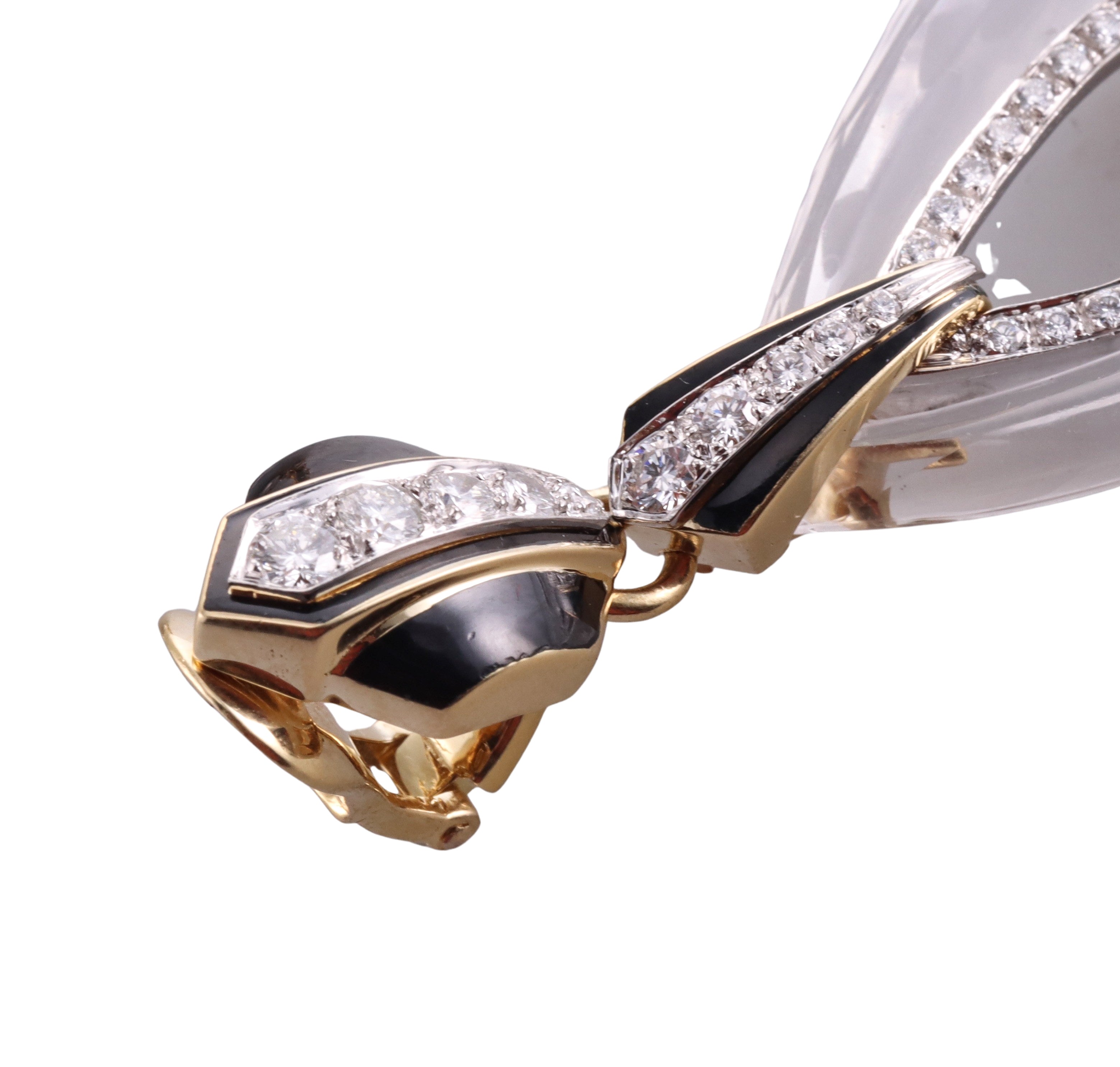 David Webb Crystal Diamond Enamel Gold Platinum Drop Earrings