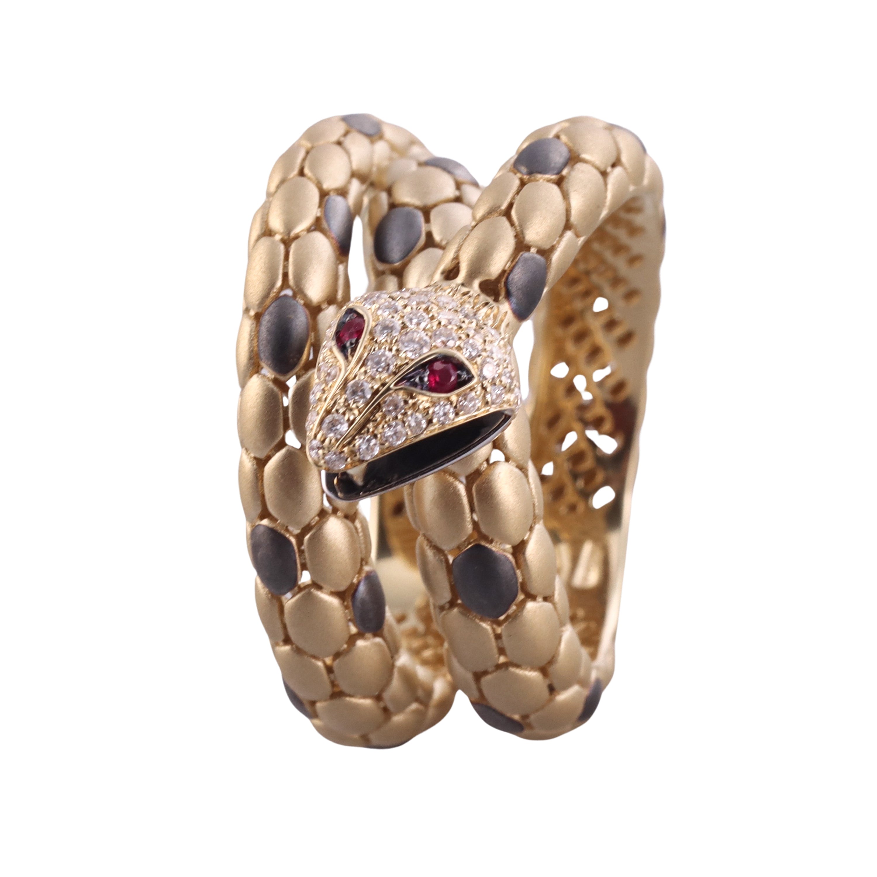 Giloro Yellow Gold Diamond Ruby Snake Wrap Ring