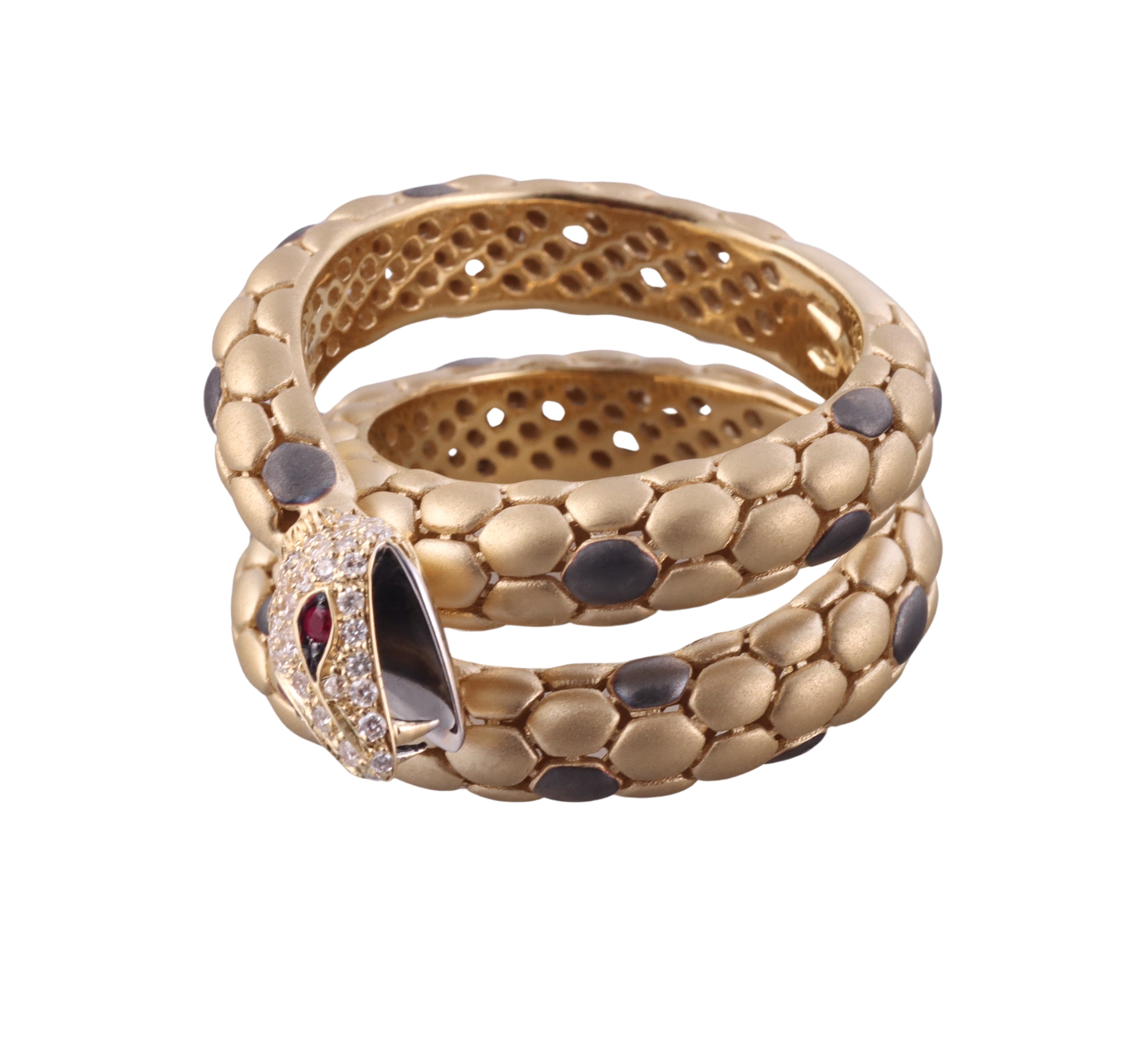 Giloro Yellow Gold Diamond Ruby Snake Wrap Ring