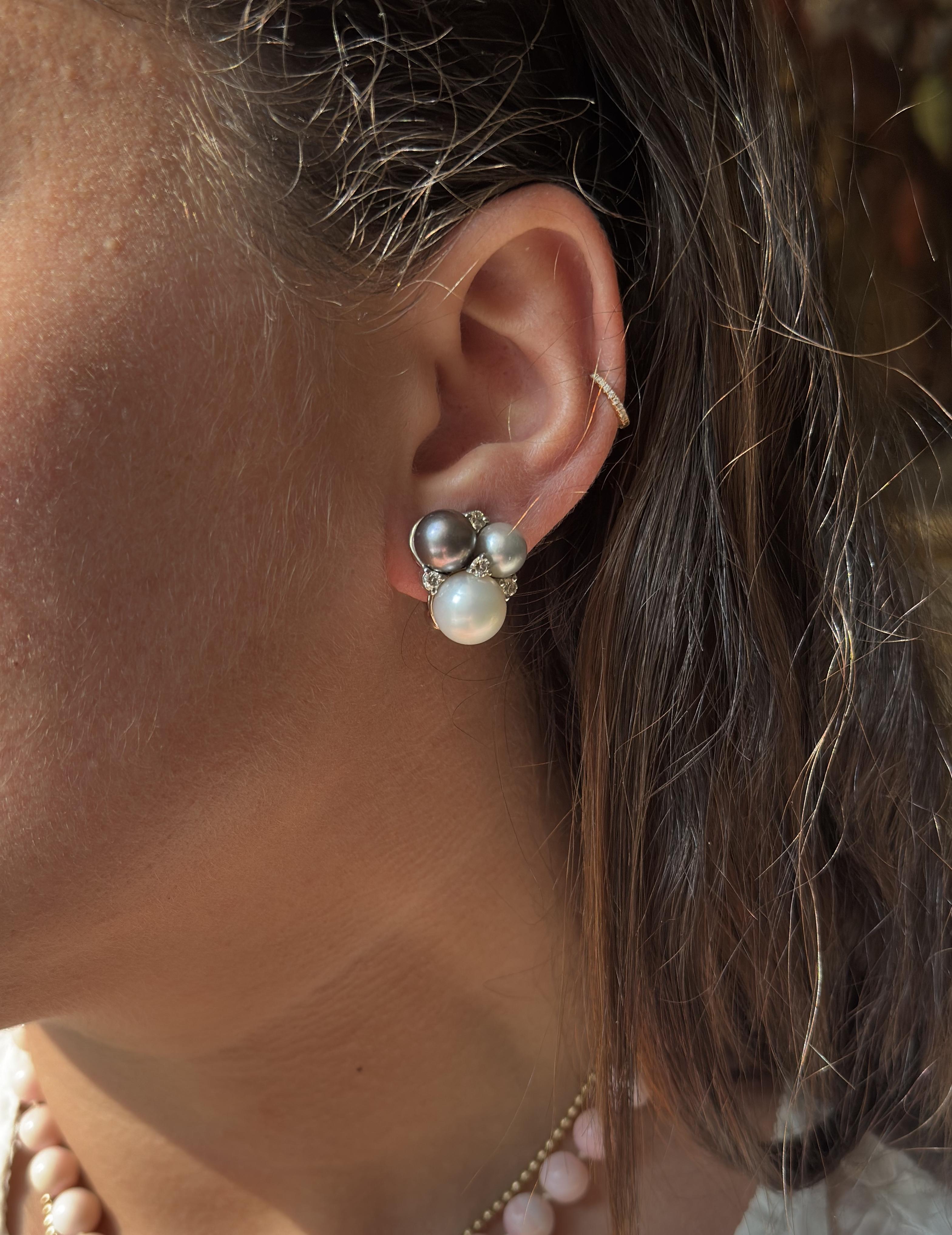 Seaman Schepps Pearl Diamond Gold Earrings