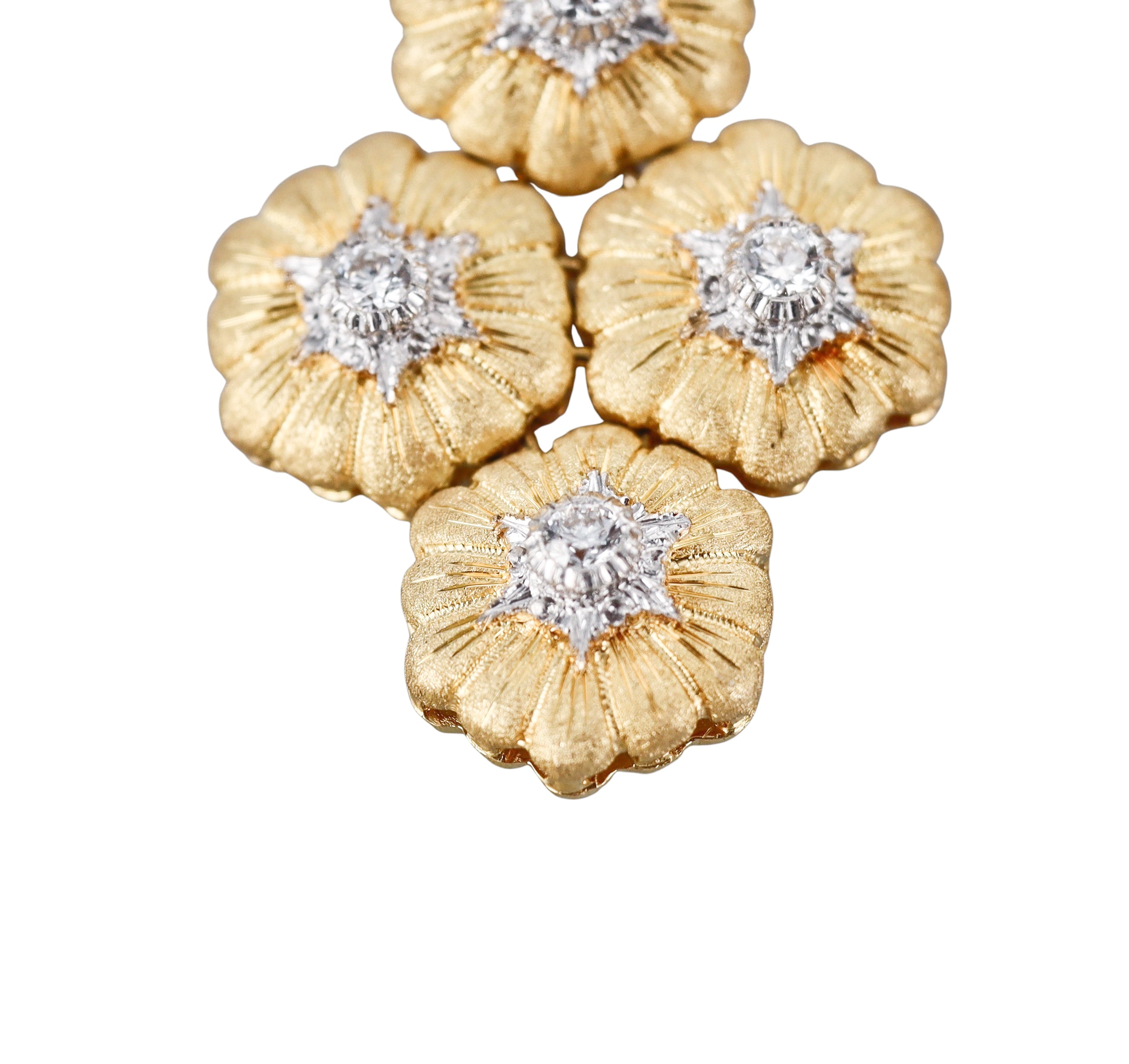 Buccellati Gold Diamond Flower Motif Drop Earrings
