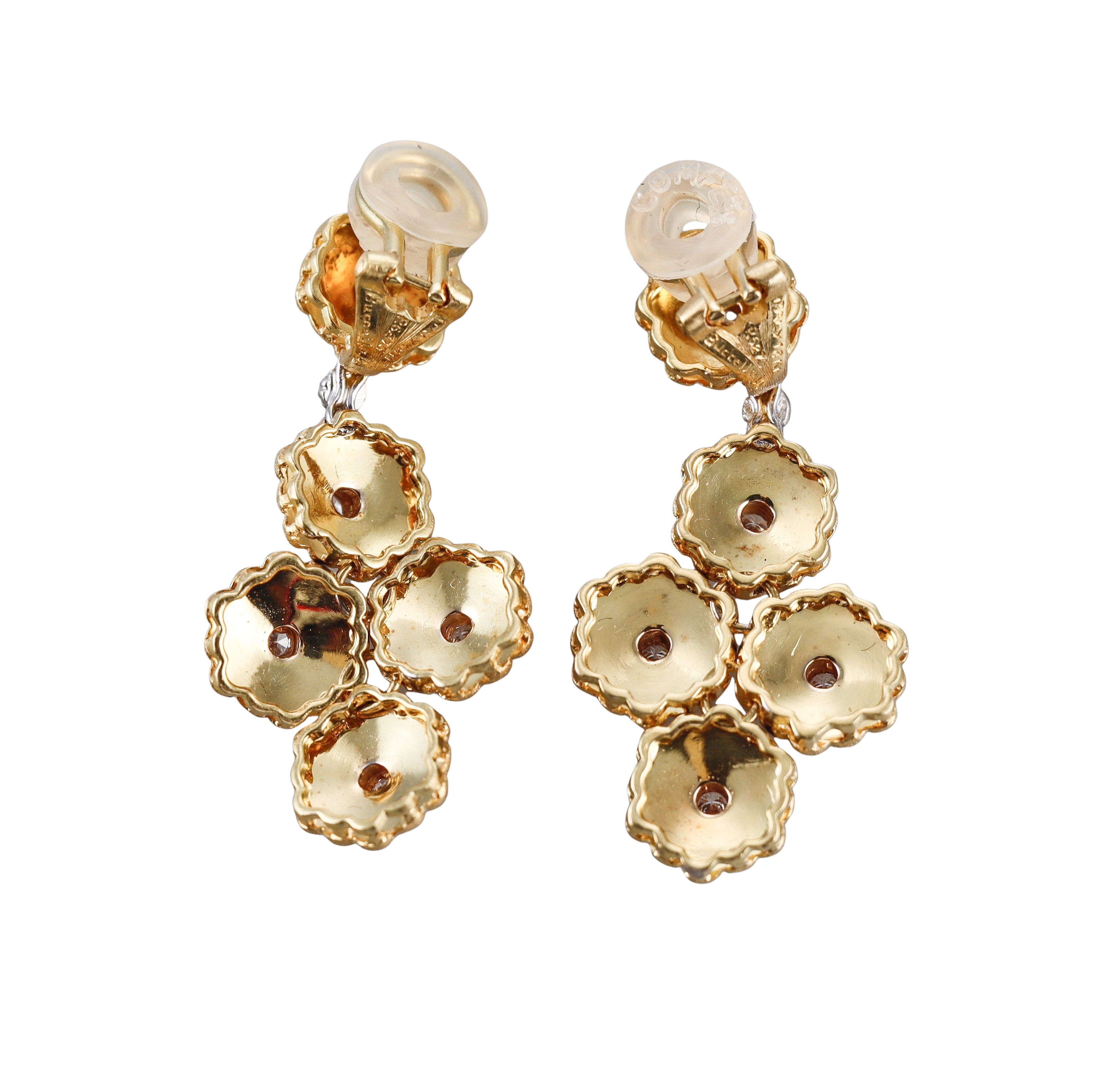 Buccellati Gold Diamond Flower Motif Drop Earrings