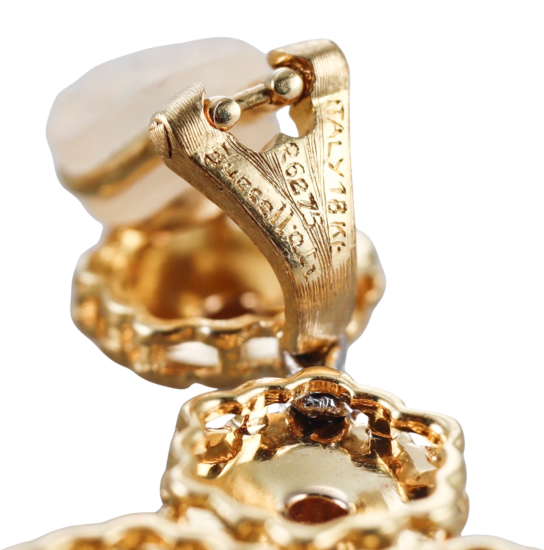 Buccellati Gold Diamond Flower Motif Drop Earrings