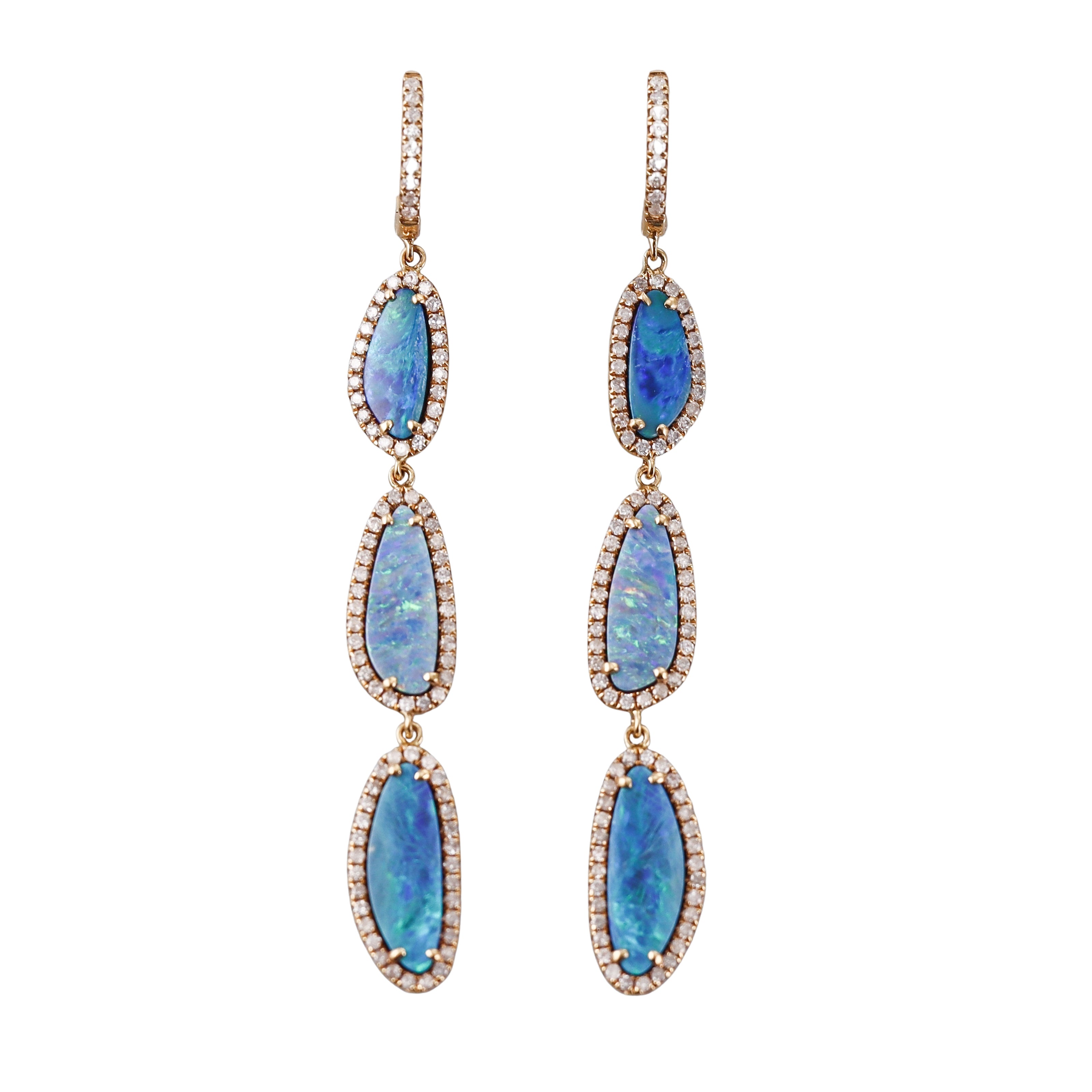 Gold Diamond Boulder Opal Drop Earrings