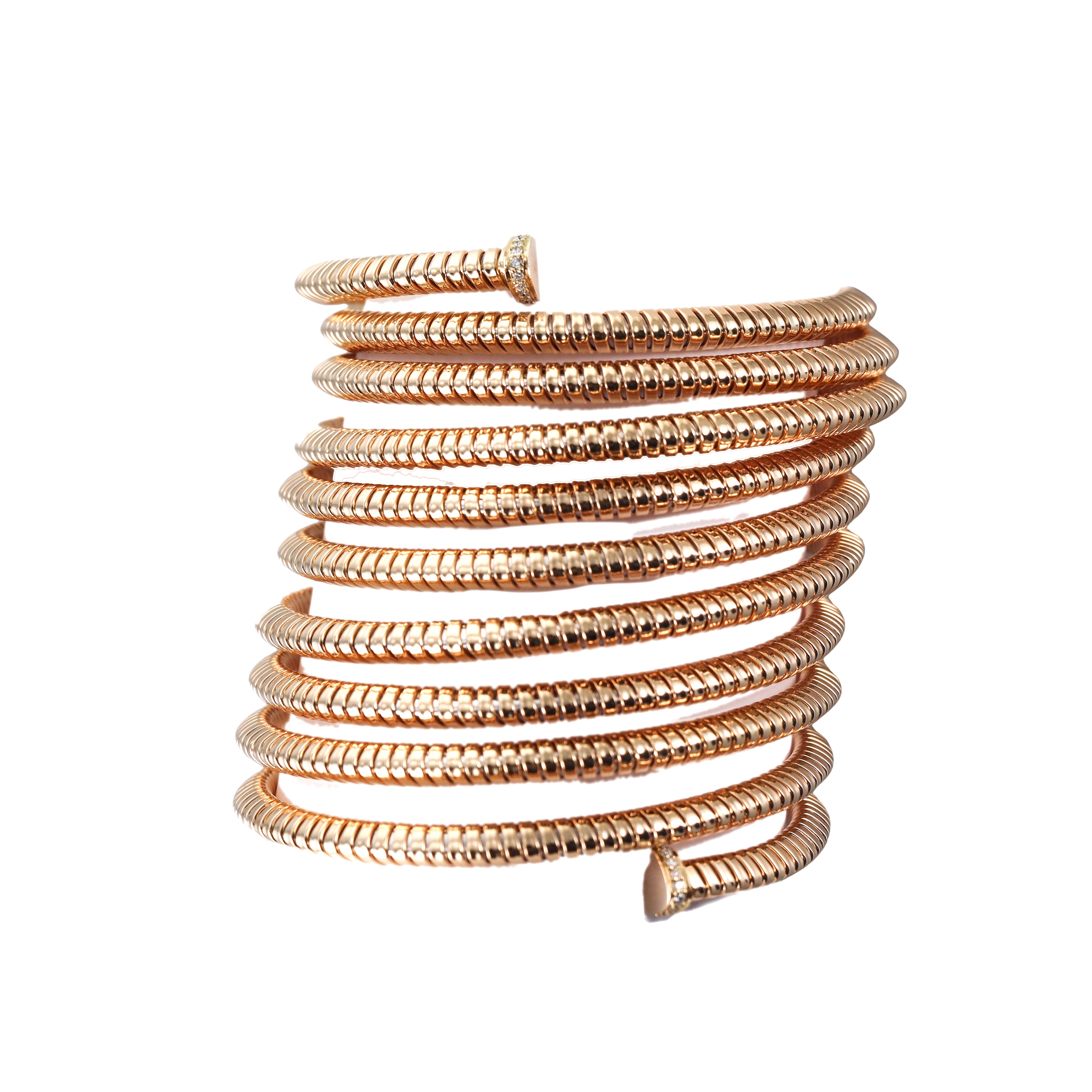 Gold Diamond Wide Coil Wrap Bracelet