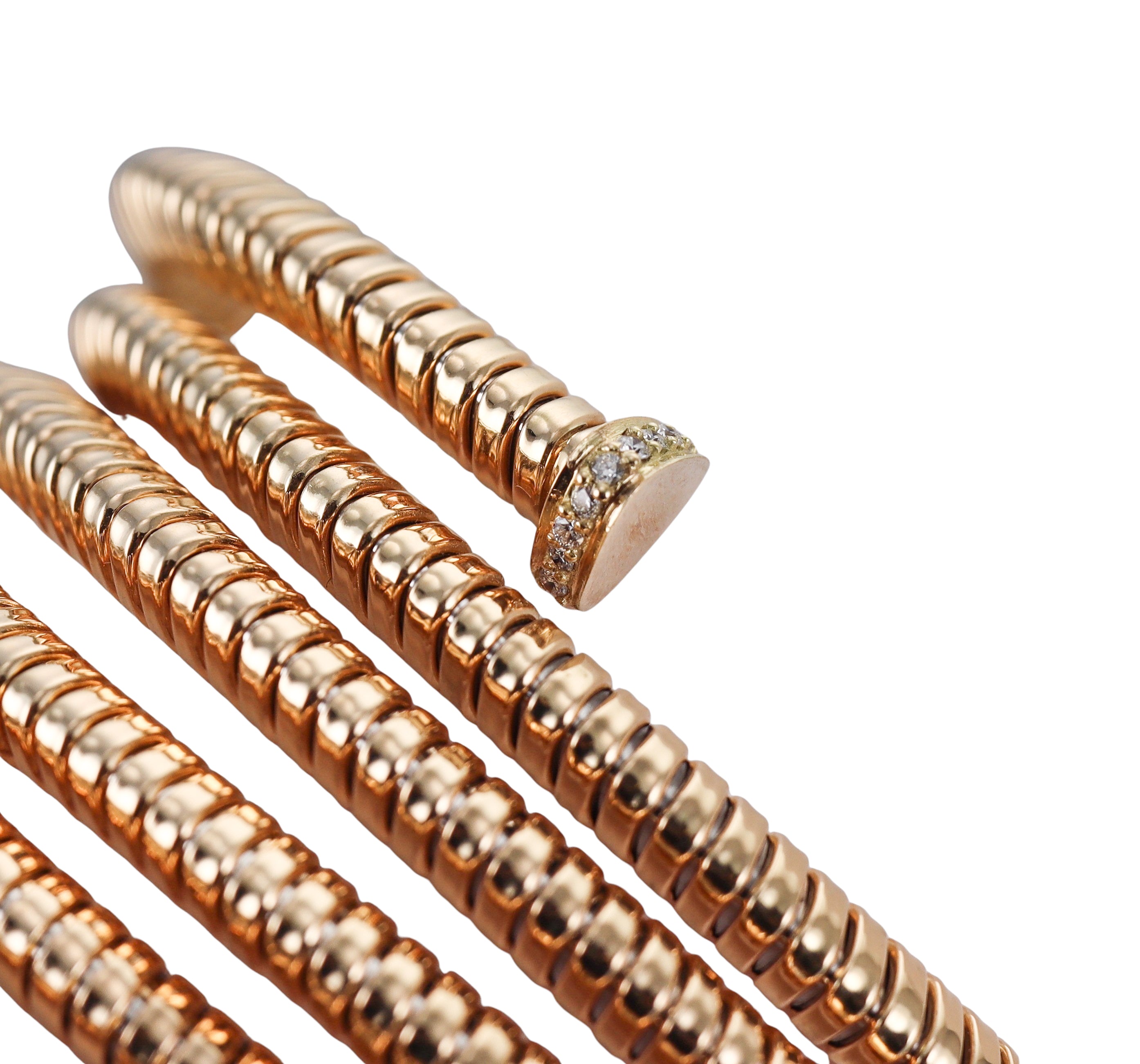 Gold Diamond Wide Coil Wrap Bracelet