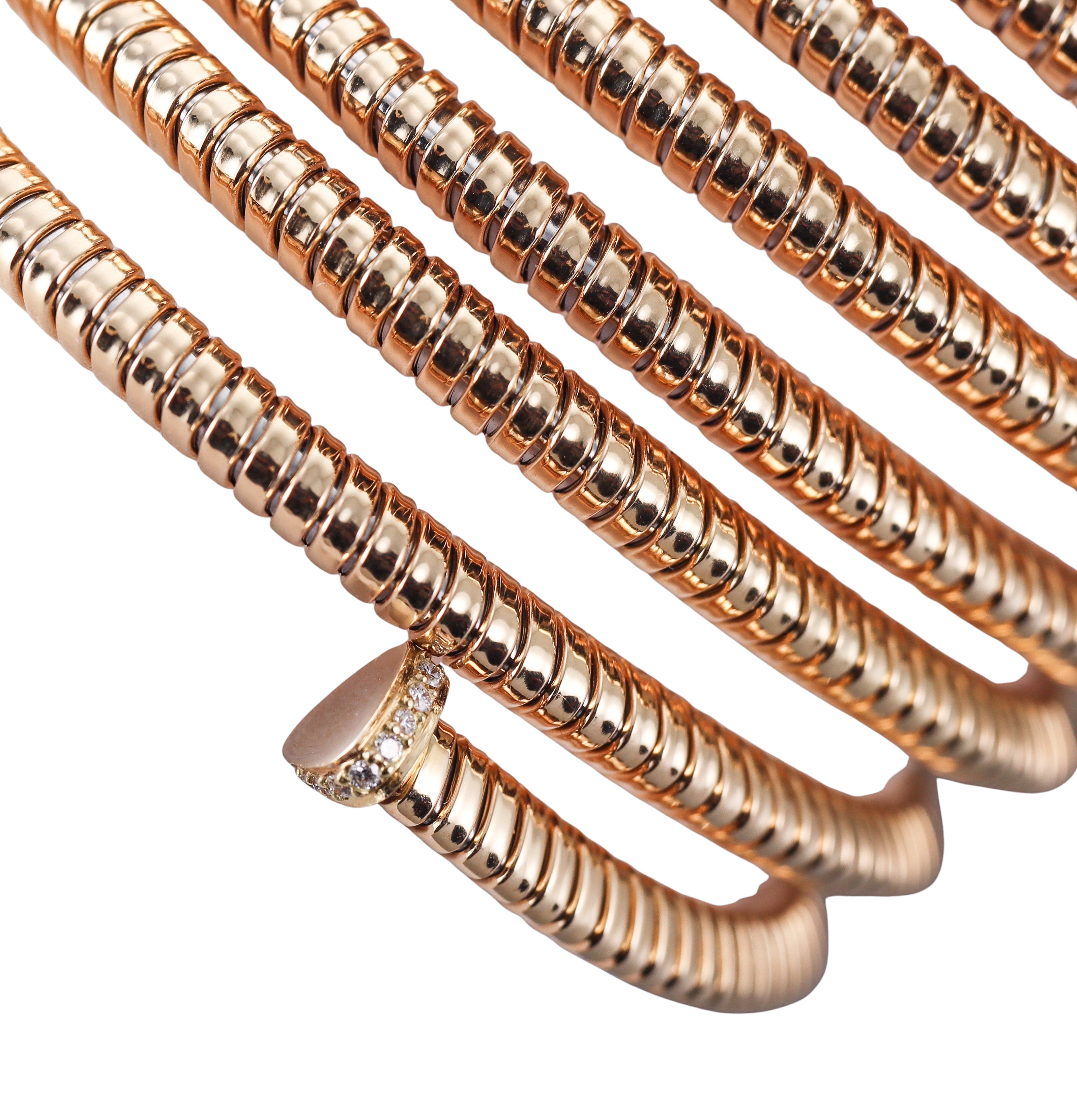 Gold Diamond Wide Coil Wrap Bracelet