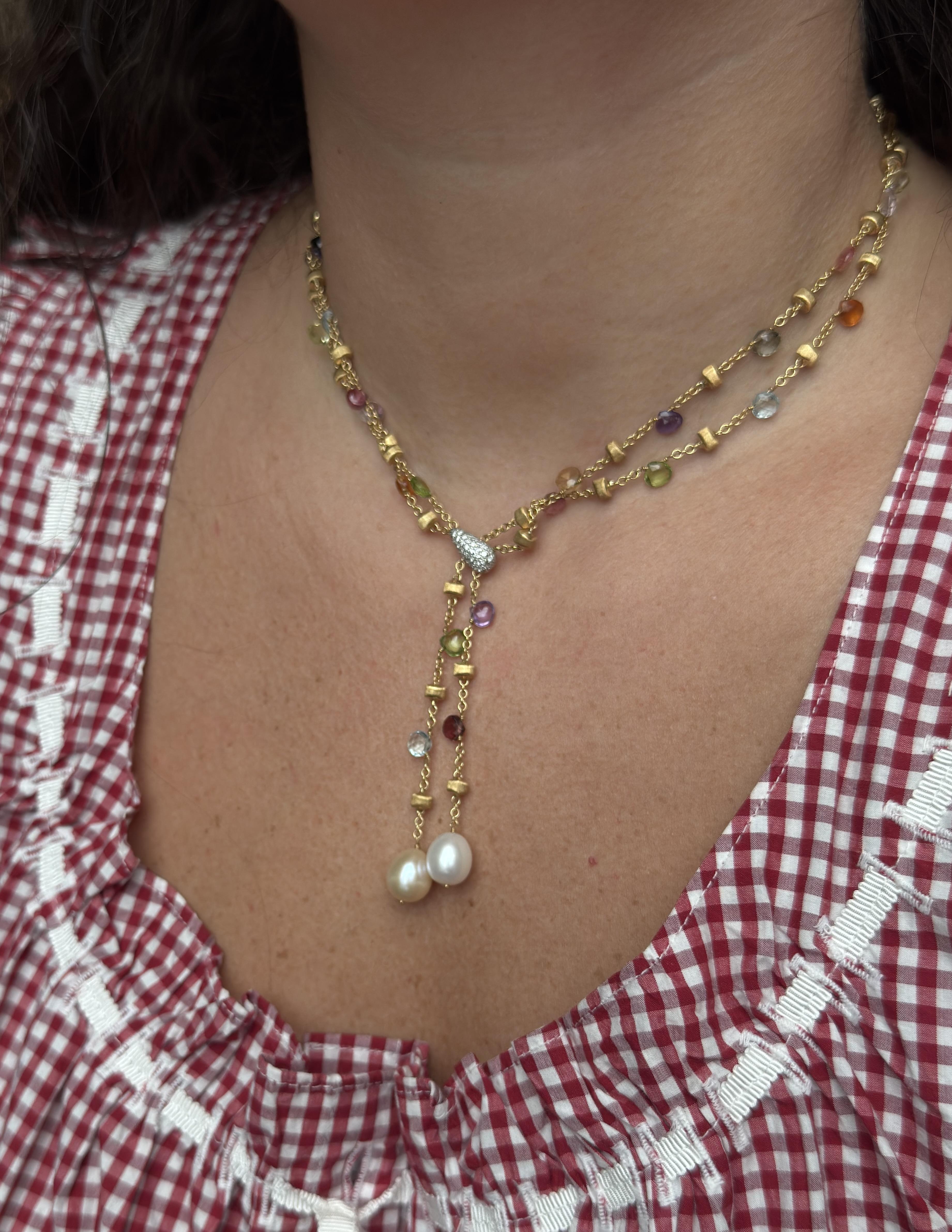 Marco Bicego Paradise Gold Diamond Gemstone Pearl Pendant Necklace