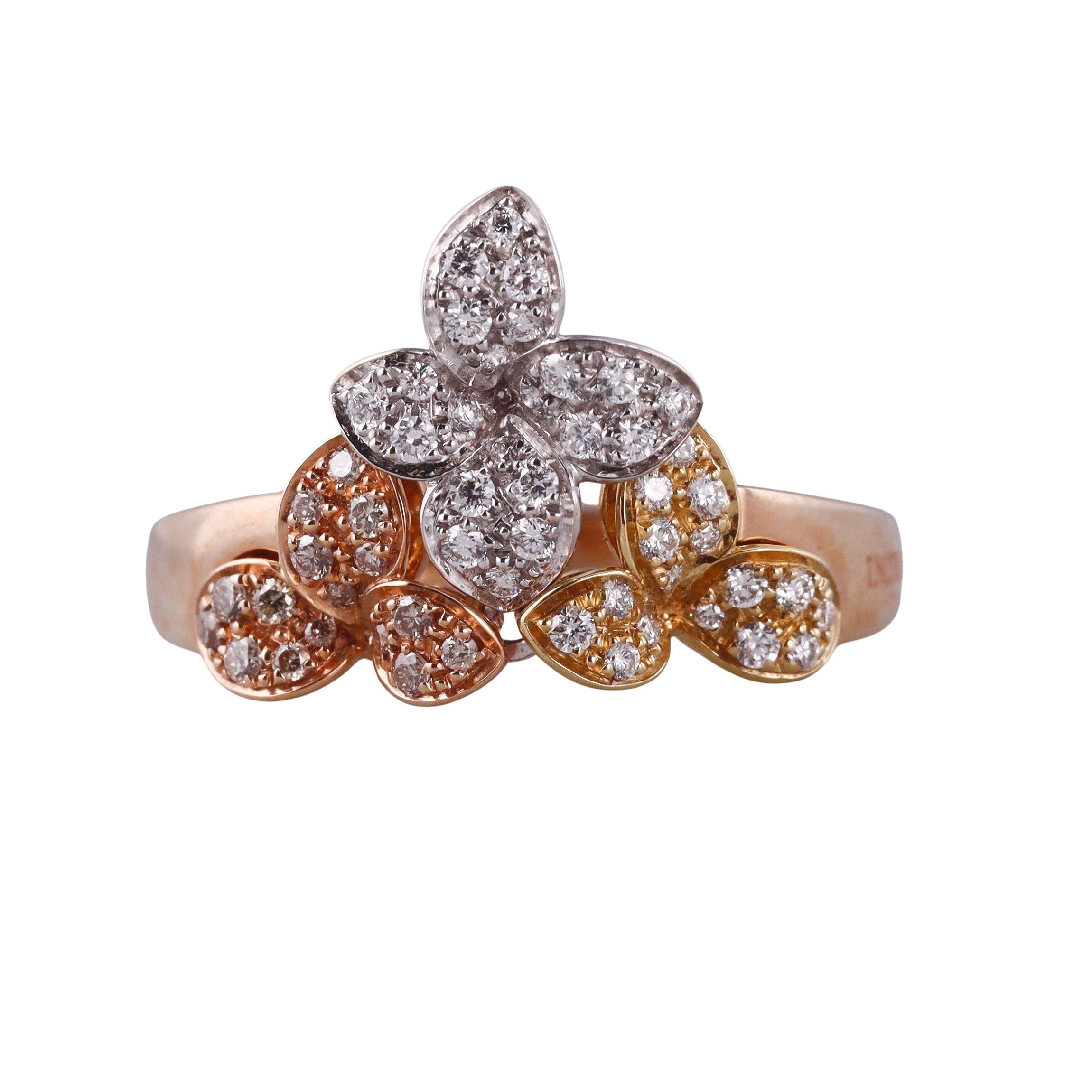 Pasquale Bruni Tri Color Gold Diamond Flower Ring