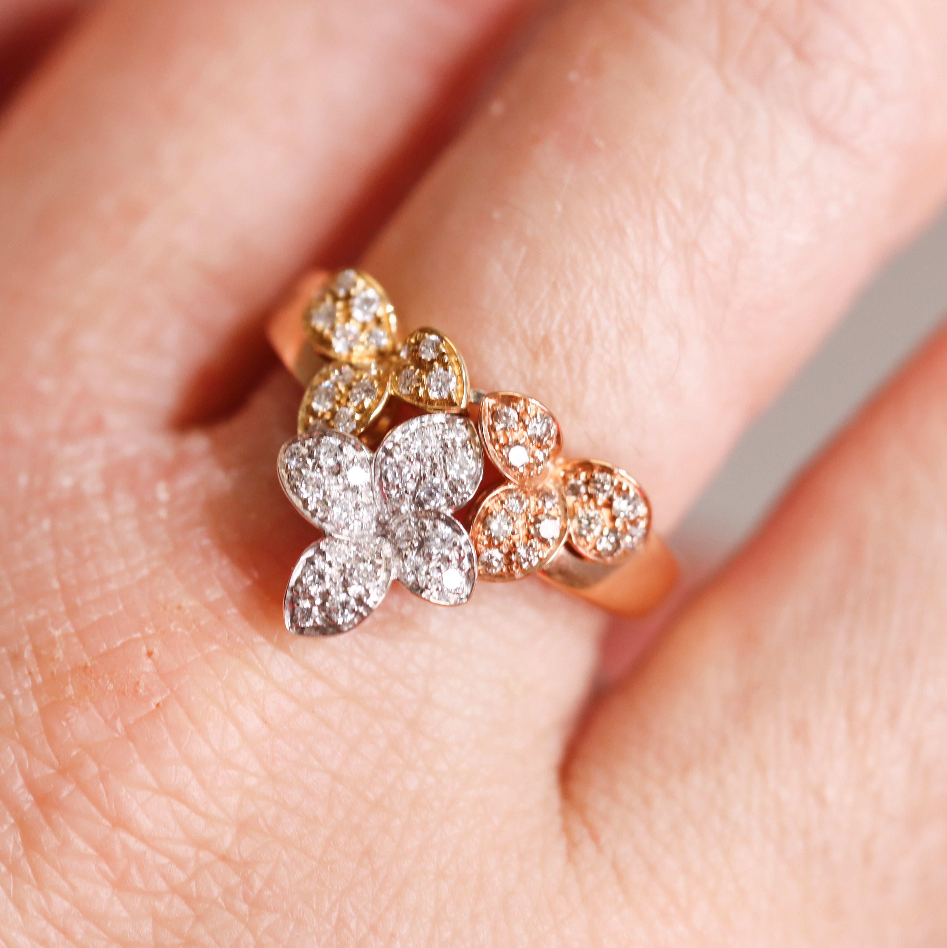 Pasquale Bruni Tri Color Gold Diamond Flower Ring