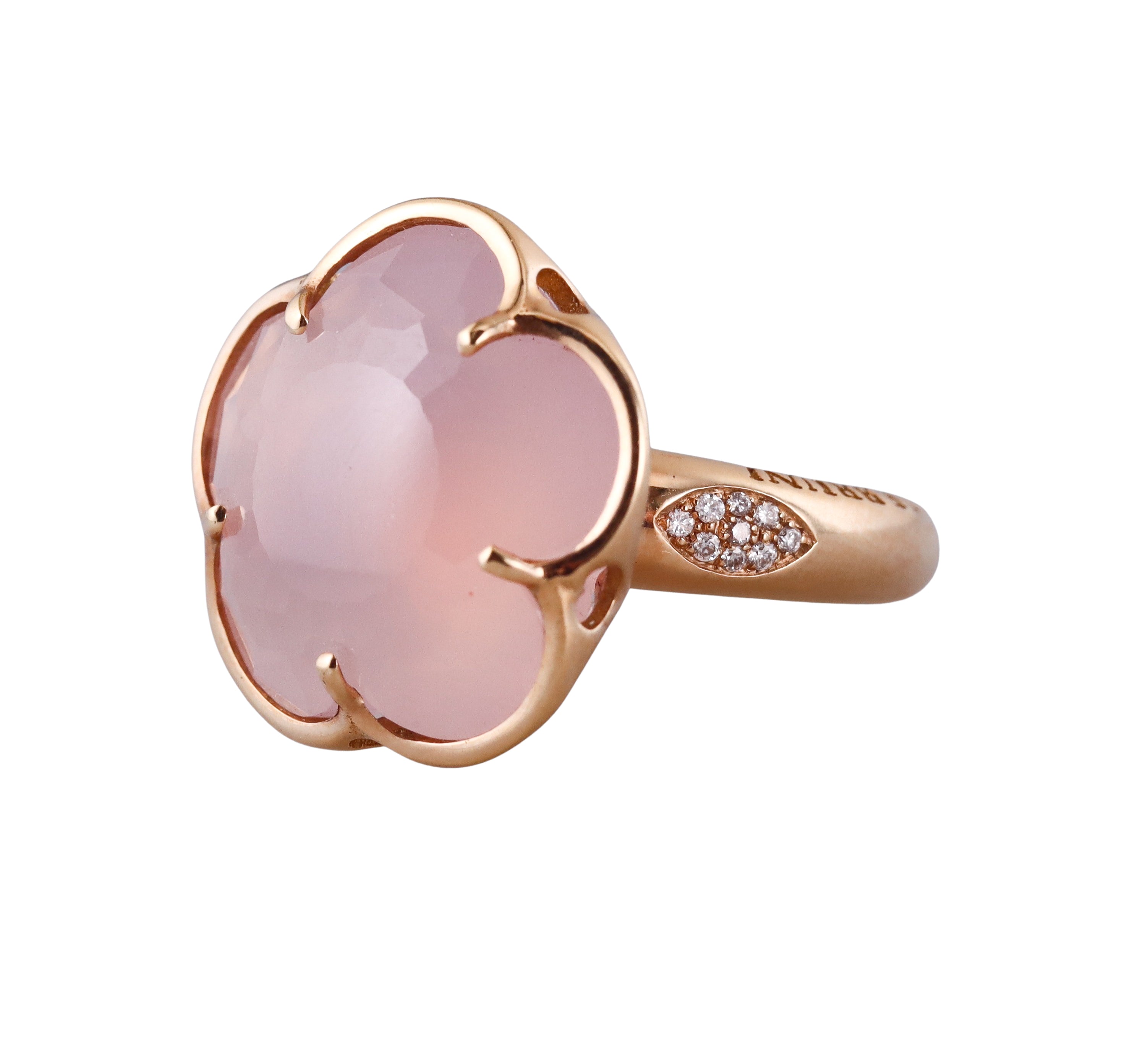 Pasquale Bruni Diamond Rose Quartz Gold Flower Ring