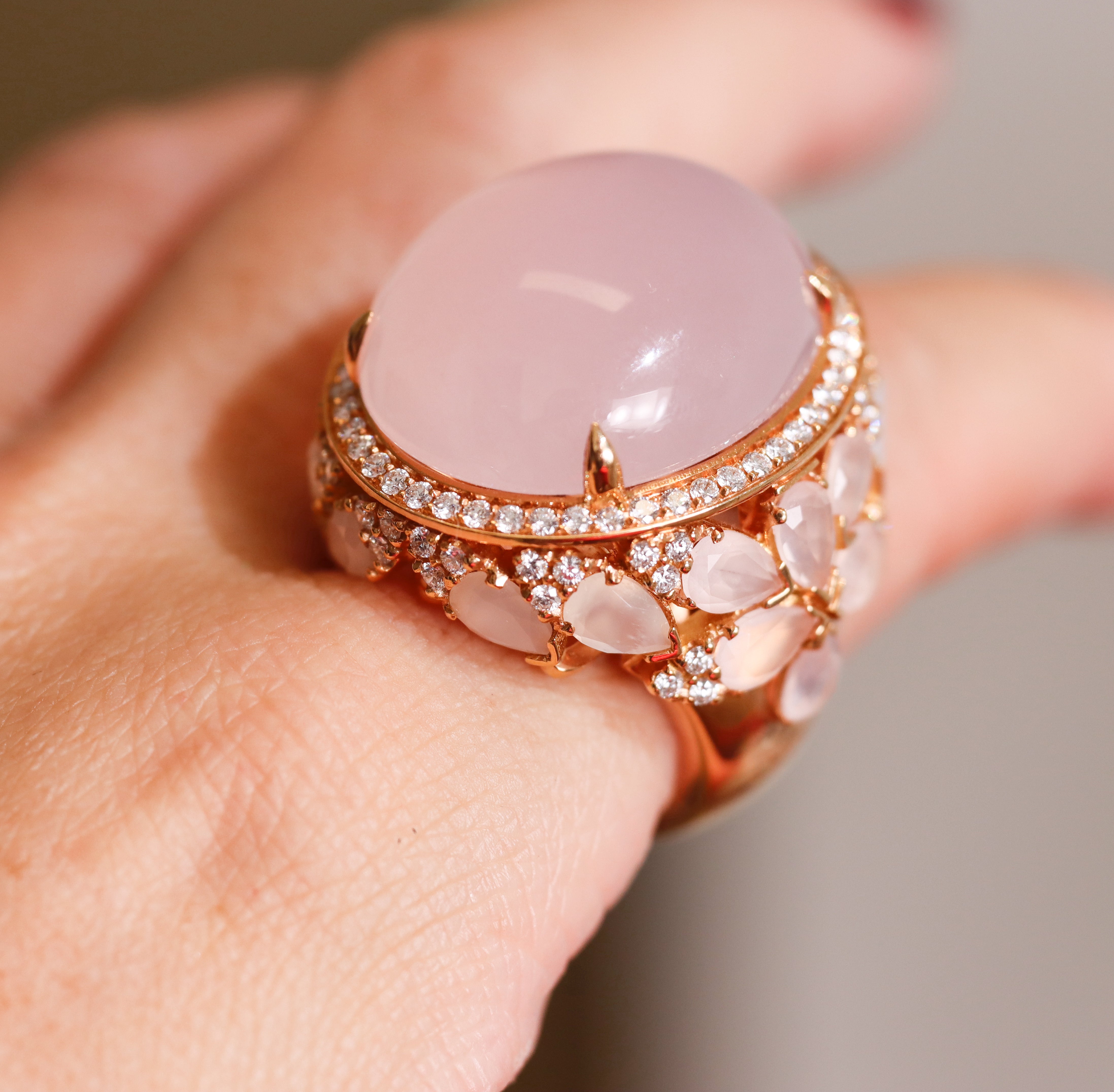 Pasquale Bruni Diamond Rose Quartz Moonstone Rose Gold Cocktail Ring