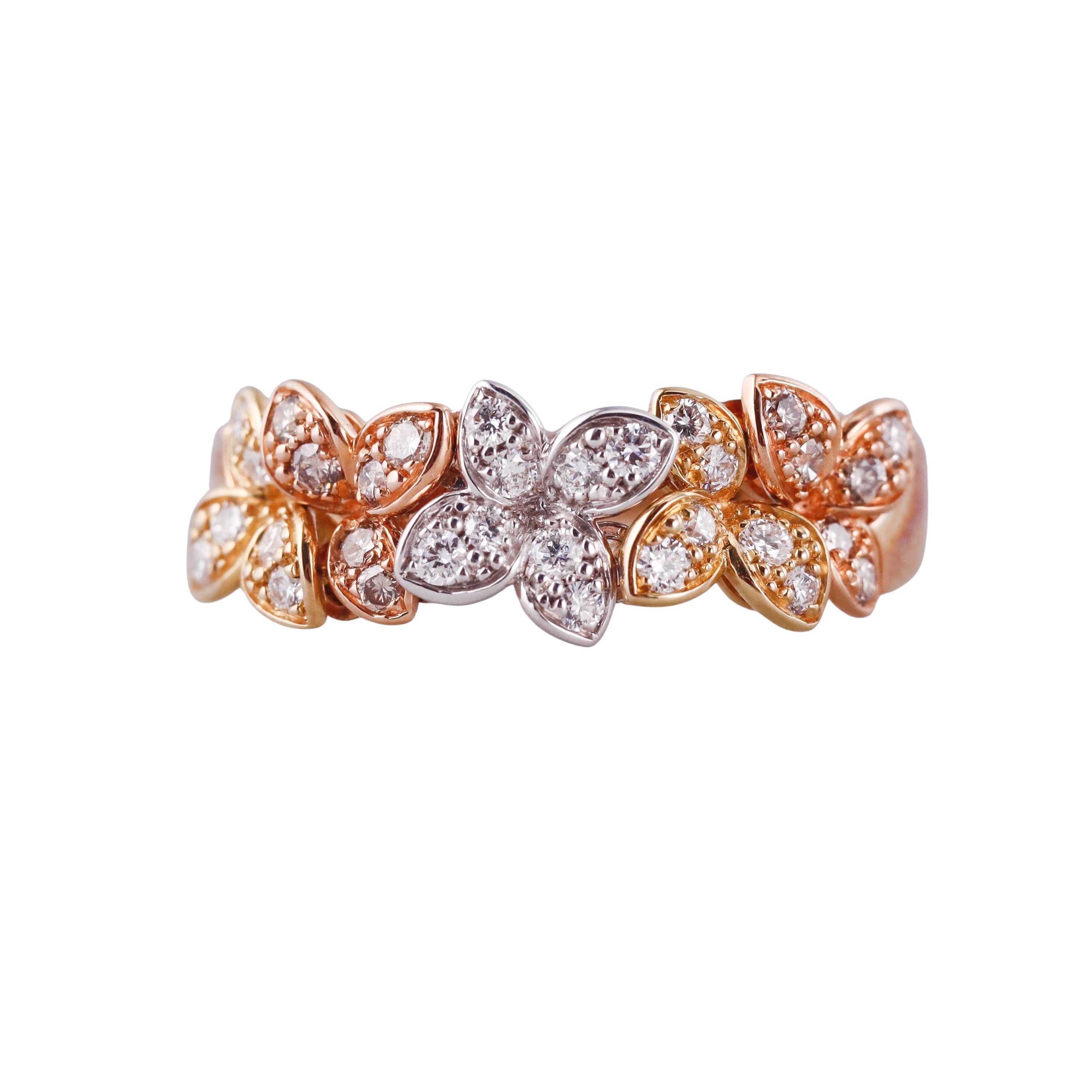 Pasquale Bruni Diamond Tri Color Gold Flower Half Band Ring