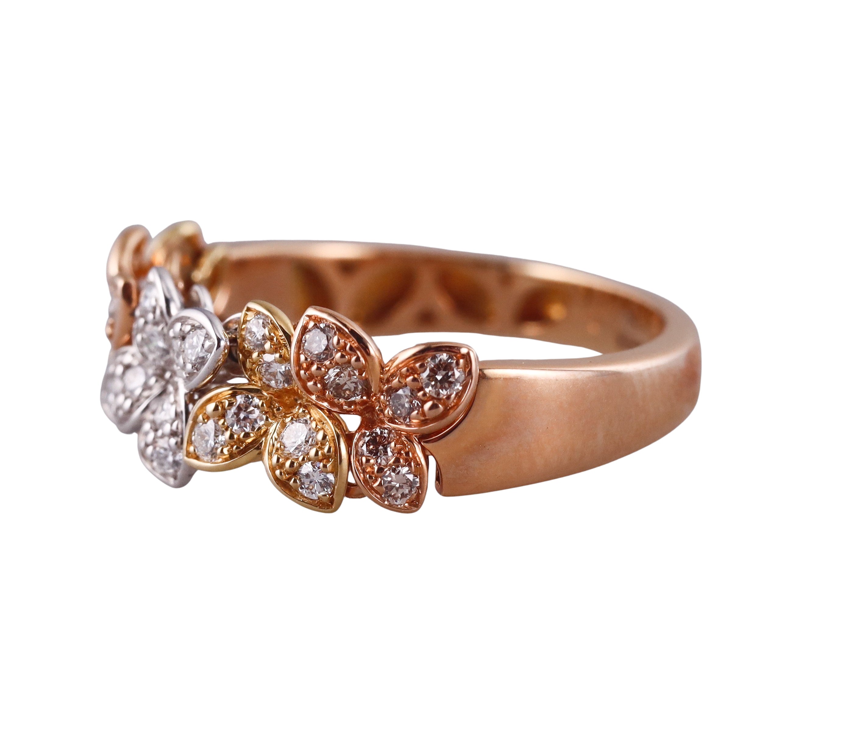 Pasquale Bruni Diamond Tri Color Gold Flower Half Band Ring