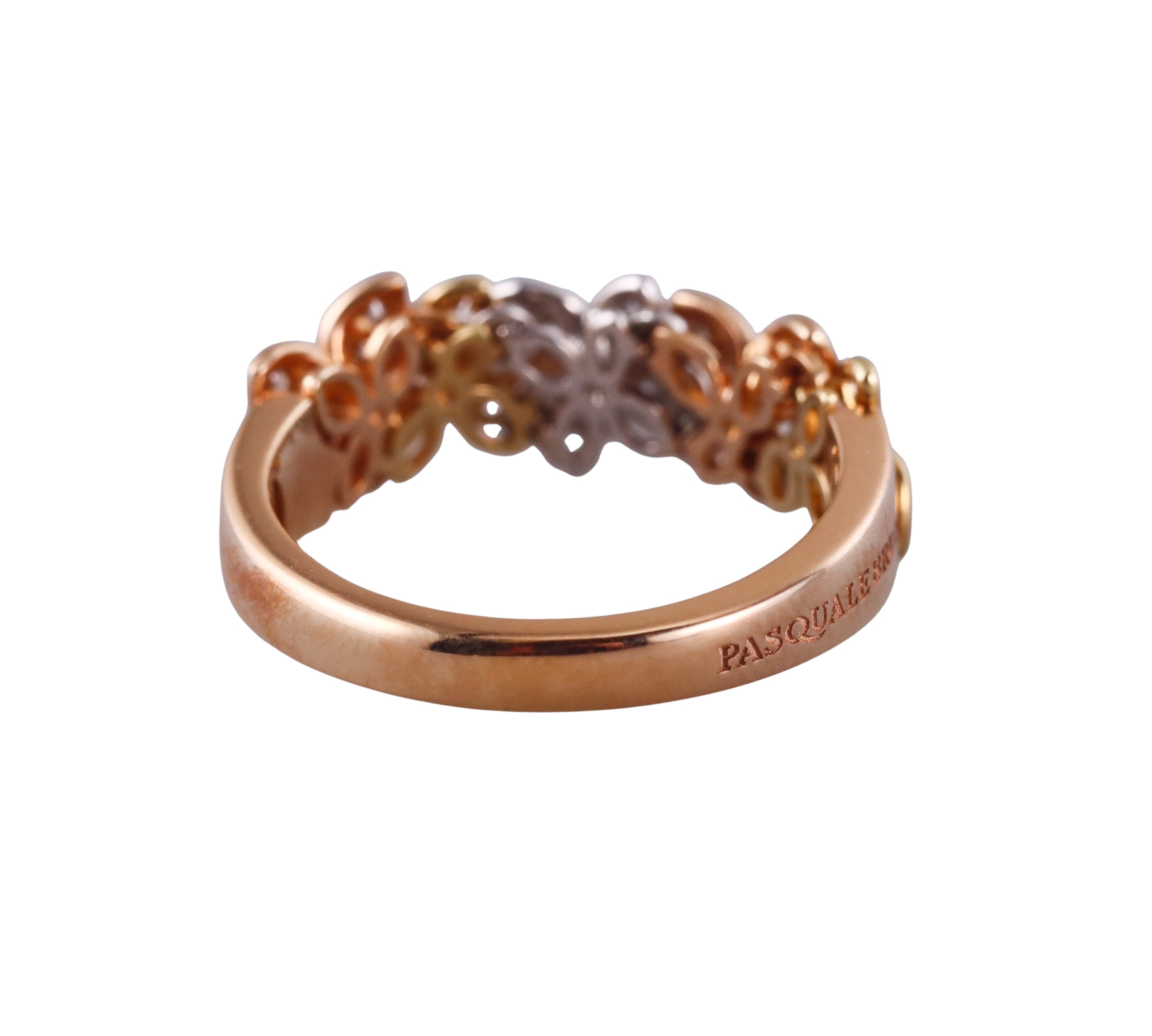 Pasquale Bruni Diamond Tri Color Gold Flower Half Band Ring