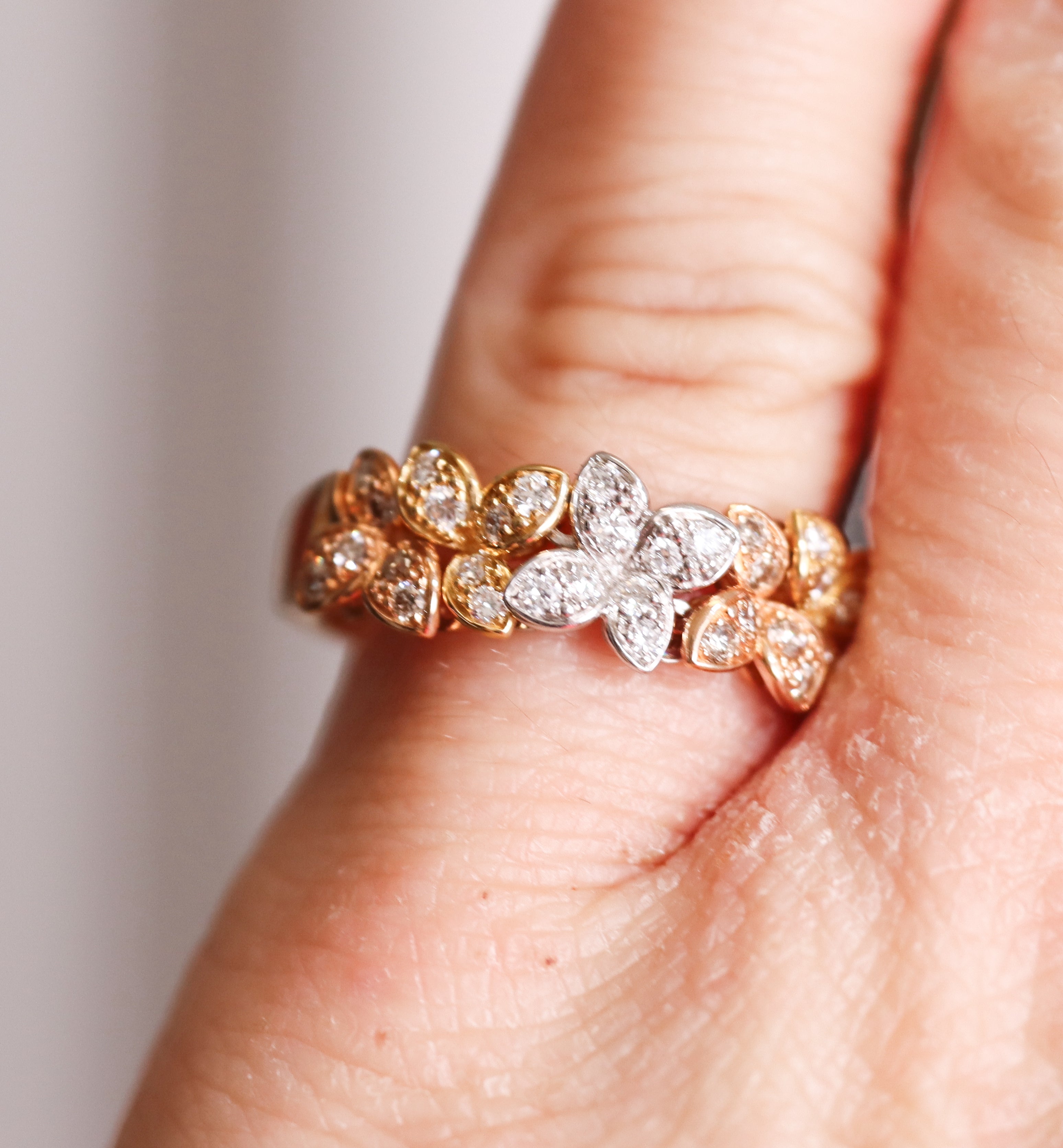 Pasquale Bruni Diamond Tri Color Gold Flower Half Band Ring