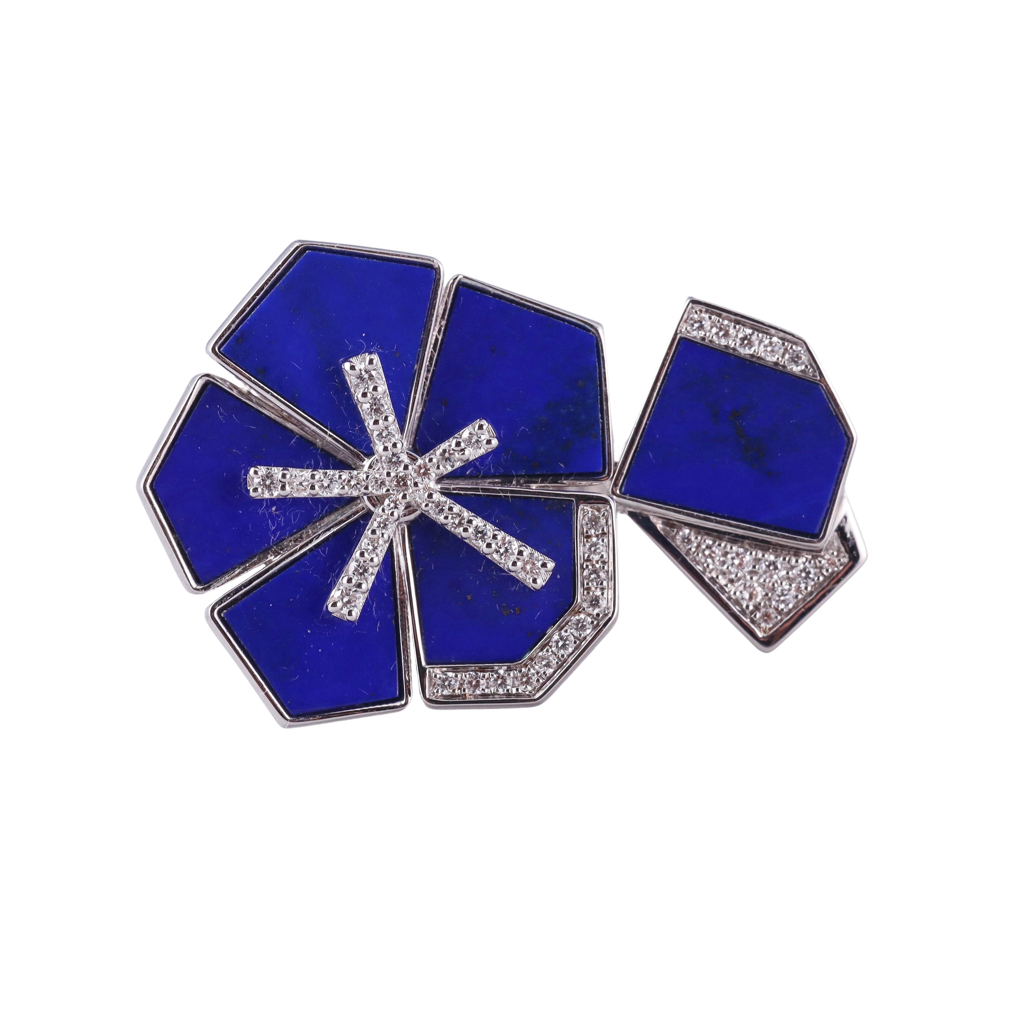 Giloro Lapis White Gold Diamond Flower Ring