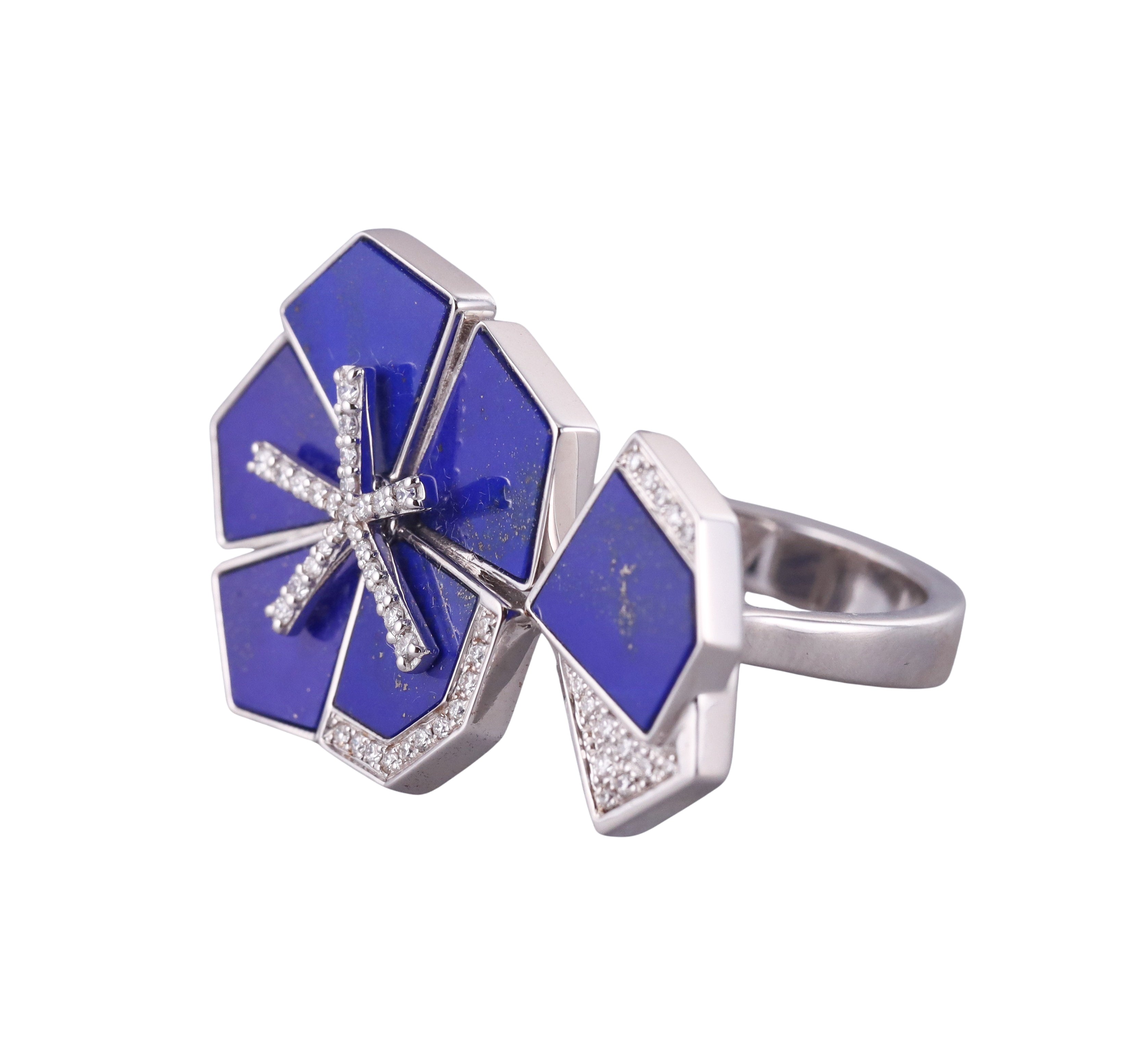 Giloro Lapis White Gold Diamond Flower Ring