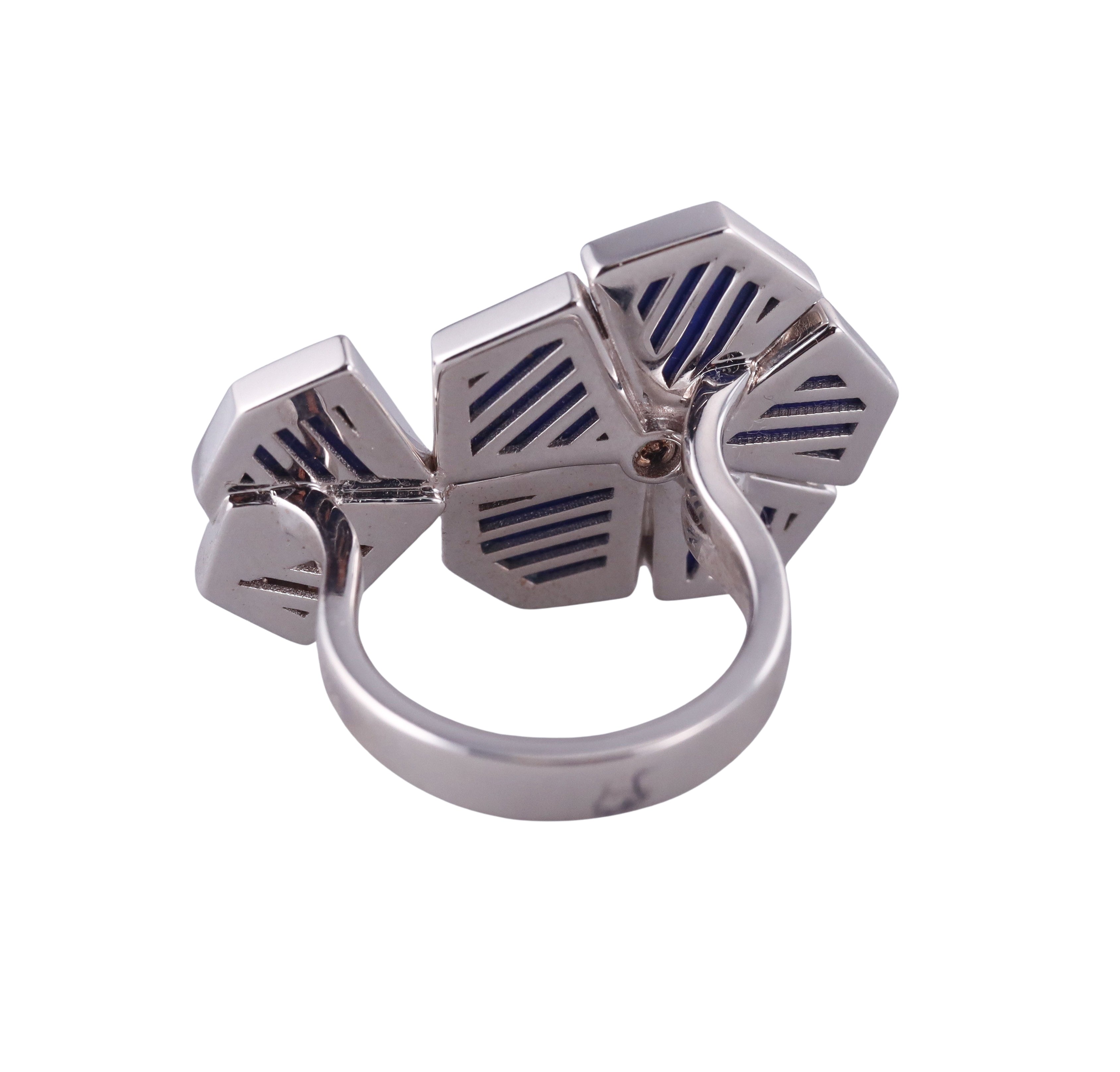 Giloro Lapis White Gold Diamond Flower Ring