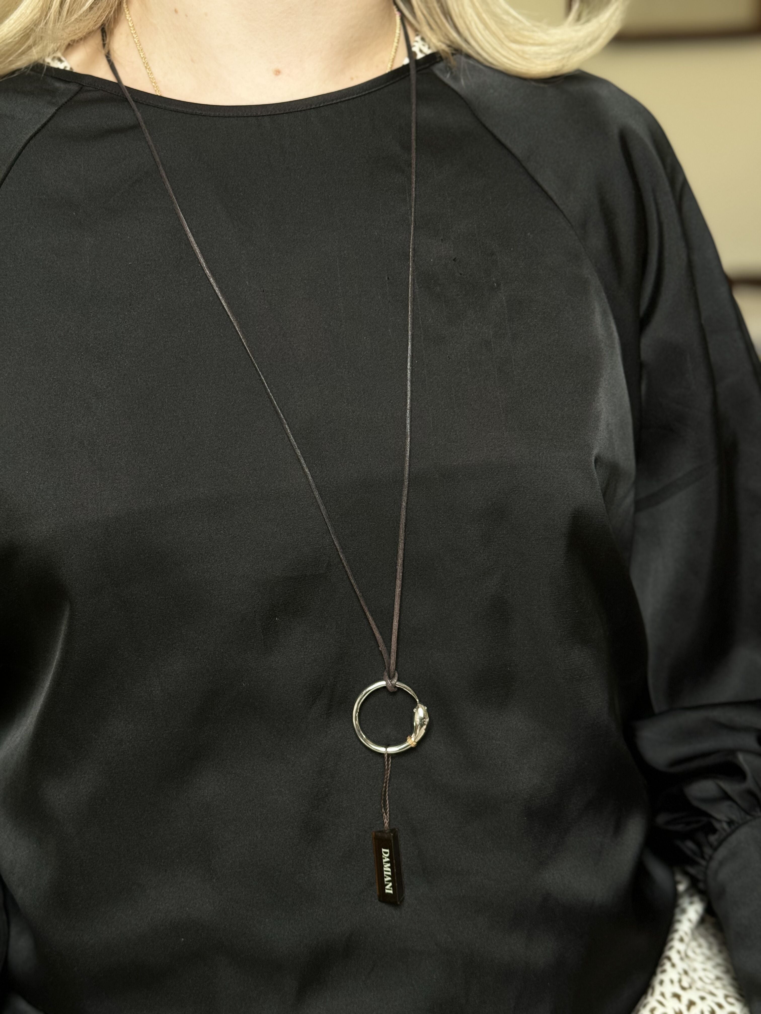 Damiani Infinito 18k Gold Diamond Snake Pendant Cord Necklace