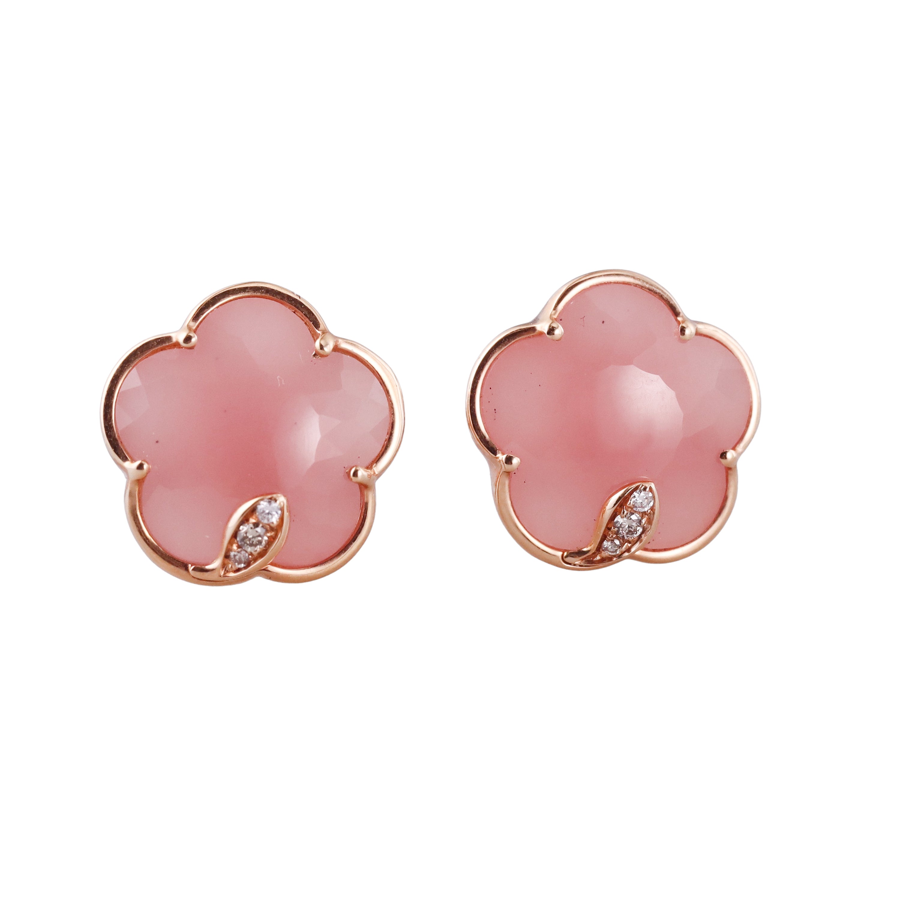 Pasquale Bruni Rose Quartz Diamond Gold Flower Earrings