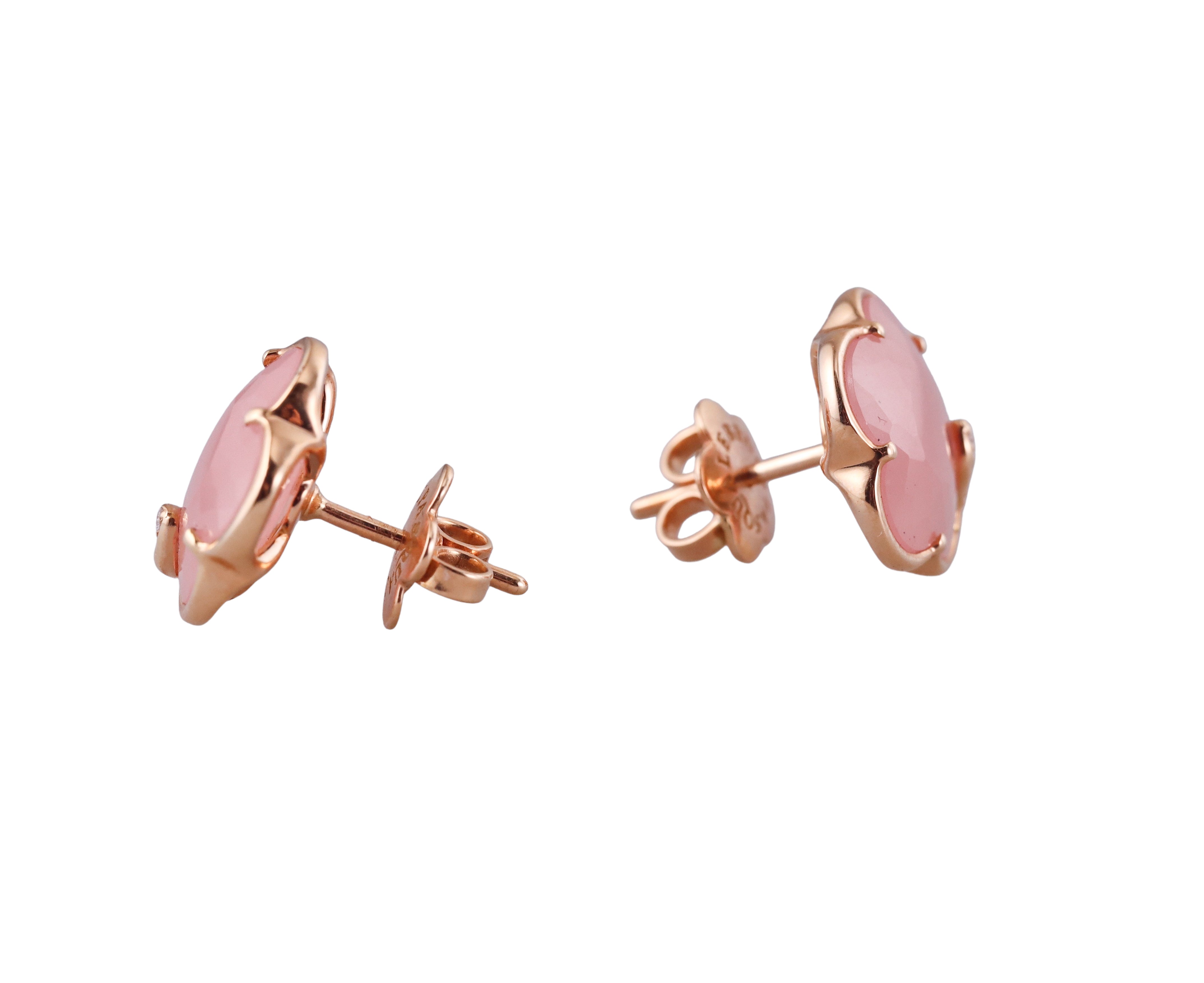 Pasquale Bruni Rose Quartz Diamond Gold Flower Earrings