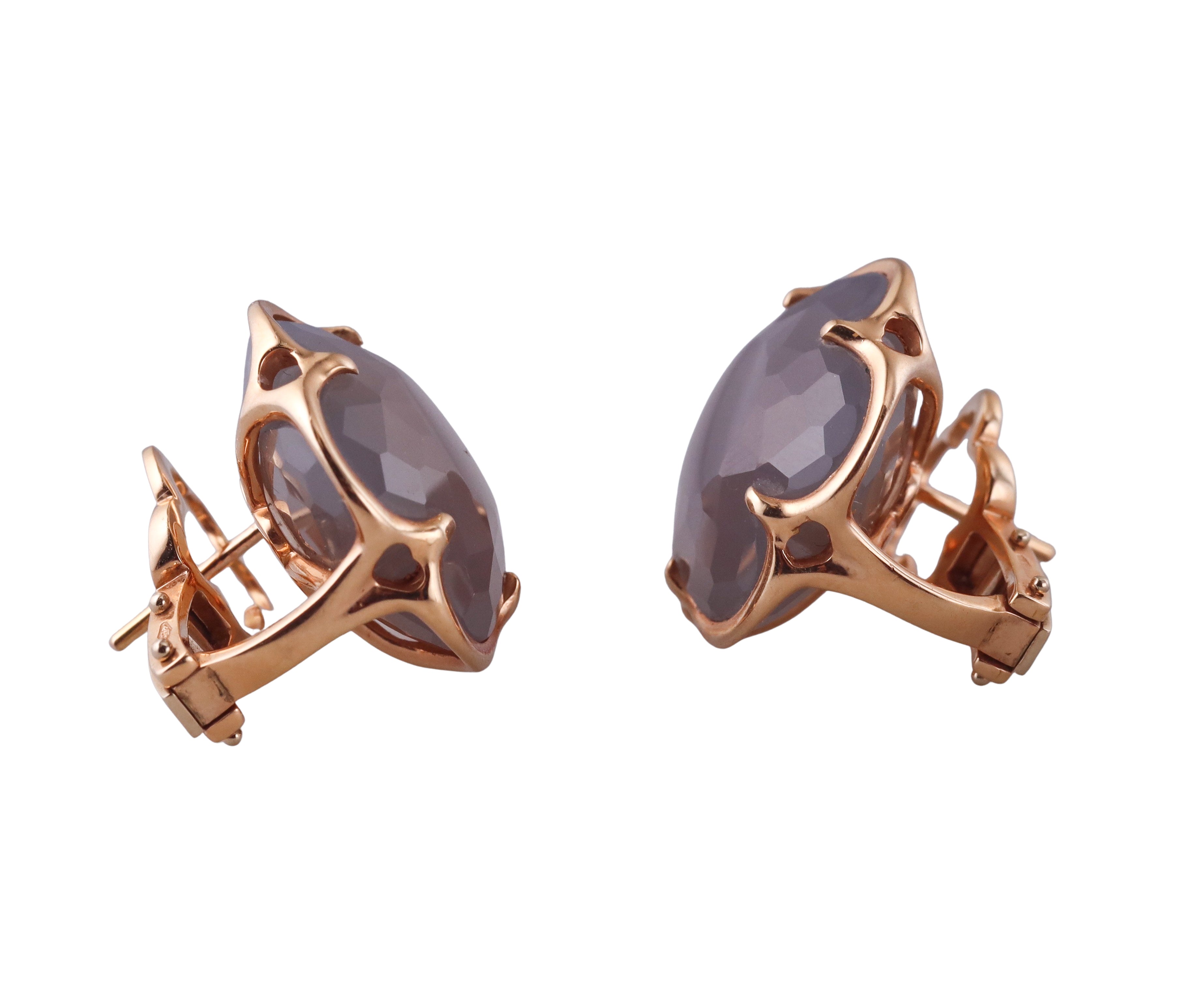 Pasquale Bruni Grey Chalcedony Rose Gold Flower Earrings